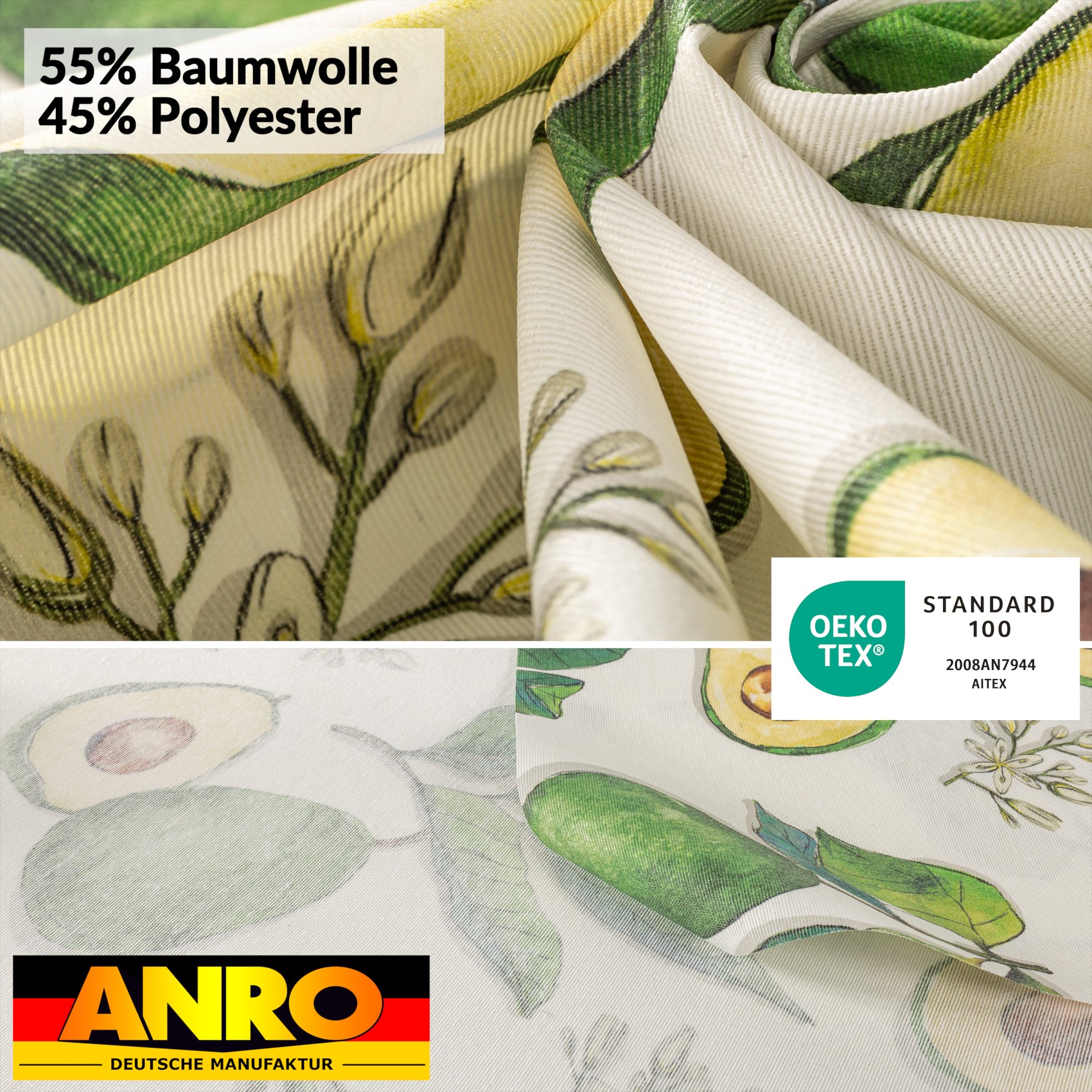 VIL3158_SQ_50 Tischdecke abwaschbar Stofftischdecke Gartentischdecke Textil Tischtuch Tafeldecke Meterware Avocado