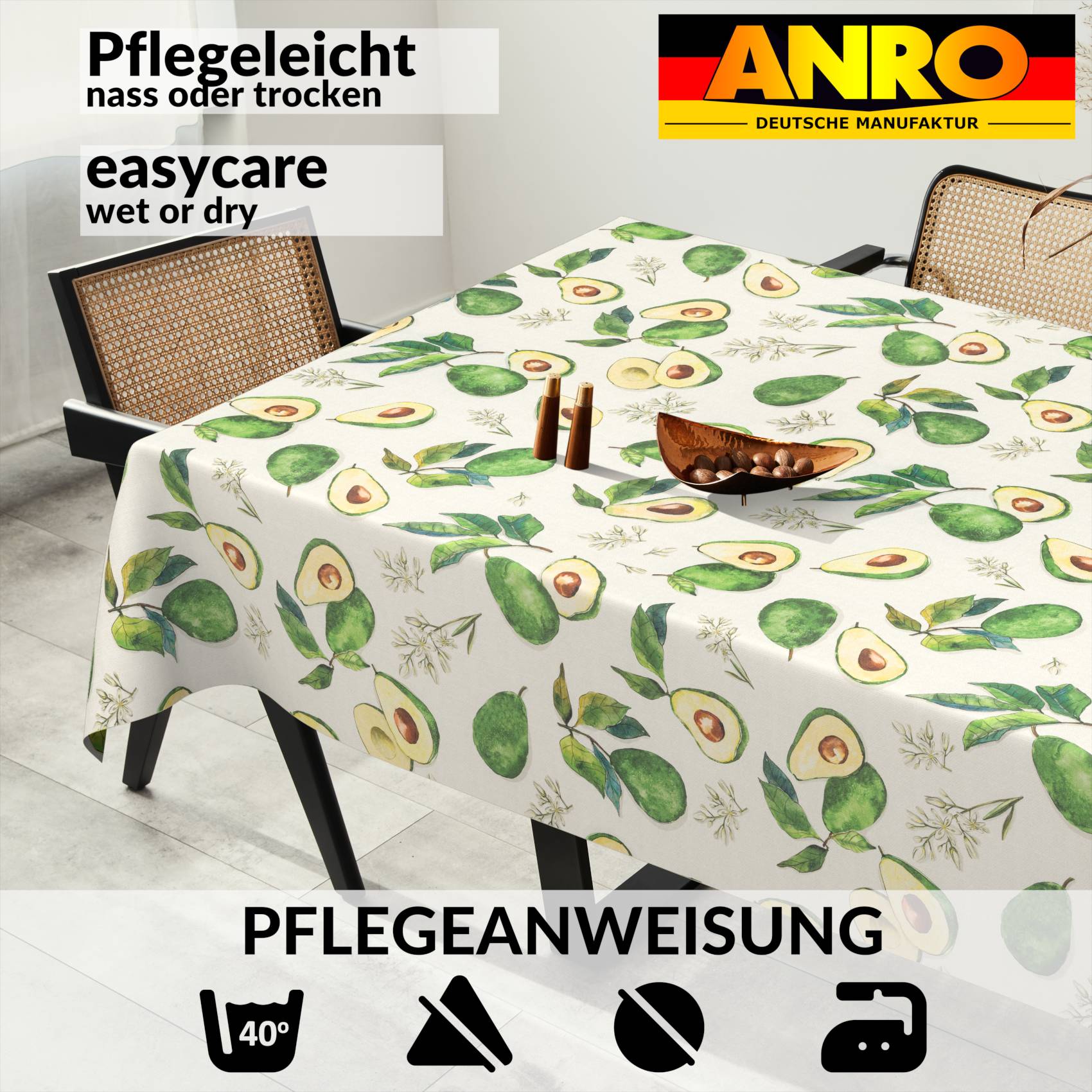 VIL3158_SQ_91 Tischdecke abwaschbar Stofftischdecke Gartentischdecke Textil Tischtuch Tafeldecke Meterware Avocado