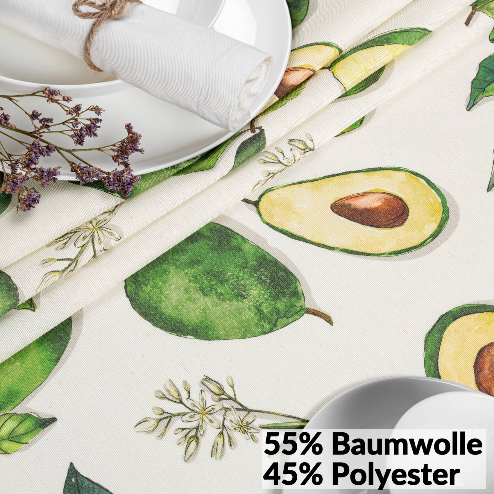 VIL3158_60 Tischdecke abwaschbar Stofftischdecke Gartentischdecke Textil Tischtuch Tafeldecke Meterware Avocado