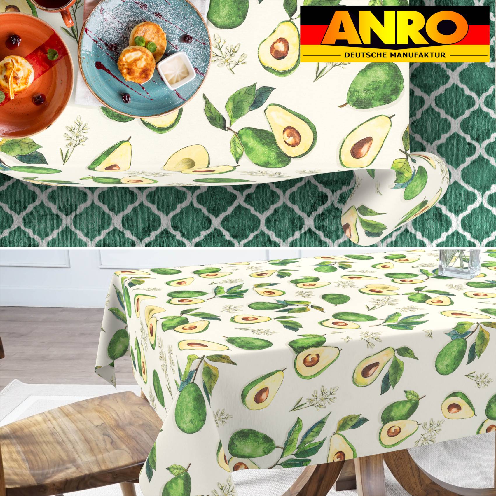 VIL3158_SQ_70 Tischdecke abwaschbar Stofftischdecke Gartentischdecke Textil Tischtuch Tafeldecke Meterware Avocado