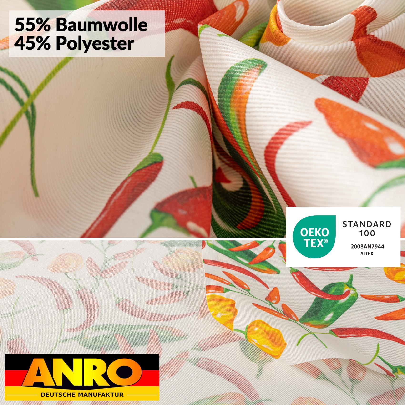 VIL3105_SQ_50 Tischdecke abwaschbar Stofftischdecke Gartentischdecke Textil Tischtuch Tafeldecke Meterware Chili