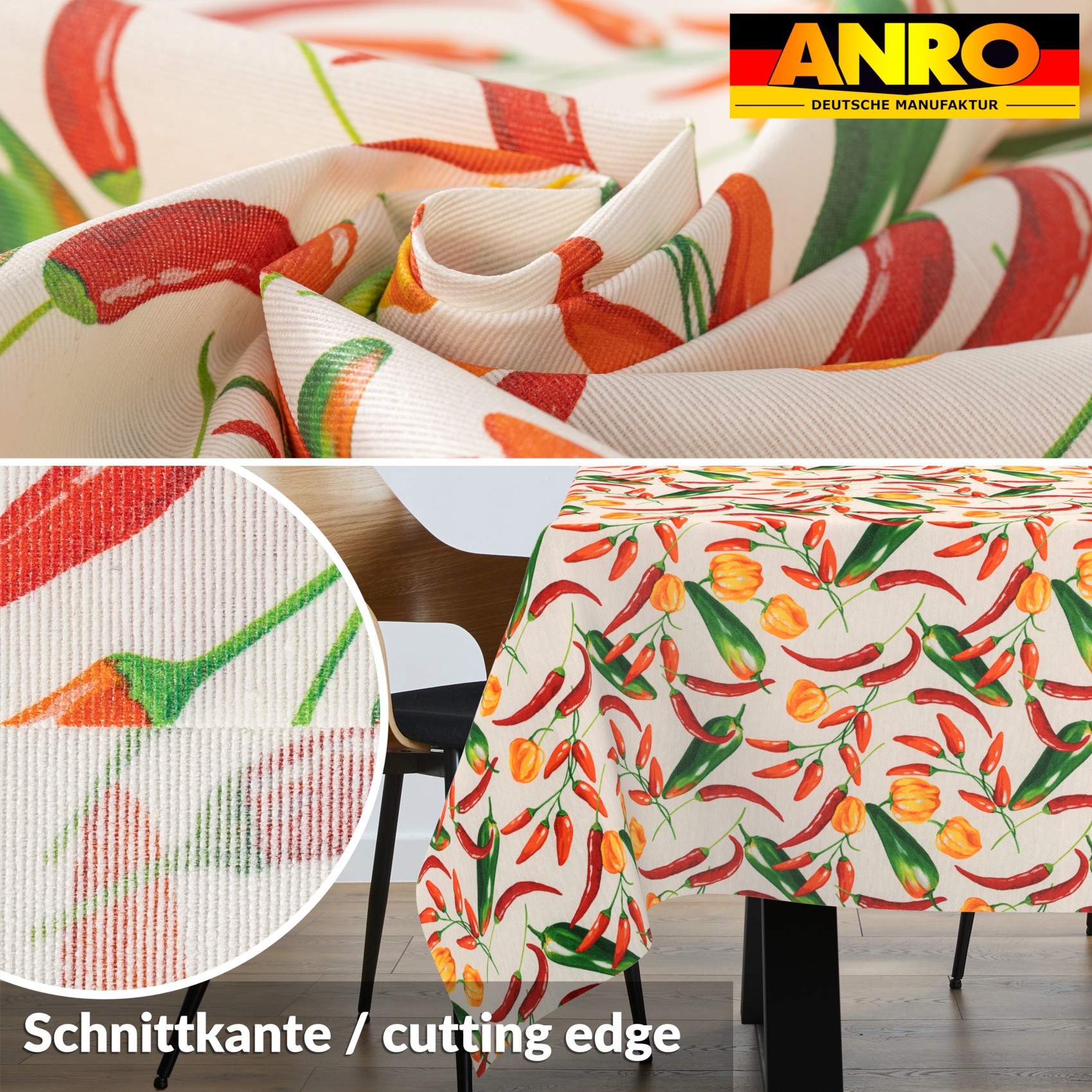 VIL3105_SQ_30 Tischdecke abwaschbar Stofftischdecke Gartentischdecke Textil Tischtuch Tafeldecke Meterware Chili