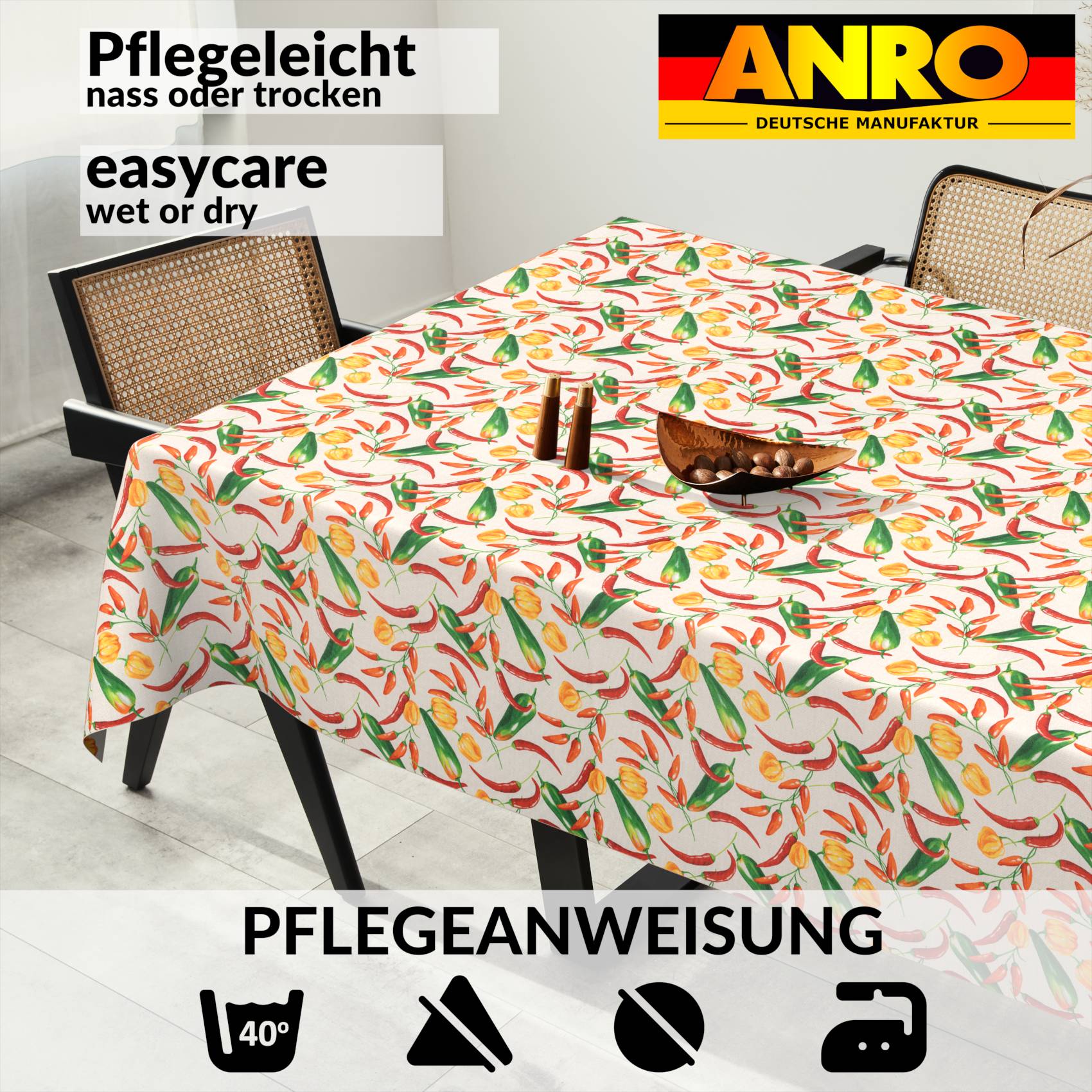 VIL3105_SQ_91 Tischdecke abwaschbar Stofftischdecke Gartentischdecke Textil Tischtuch Tafeldecke Meterware Chili