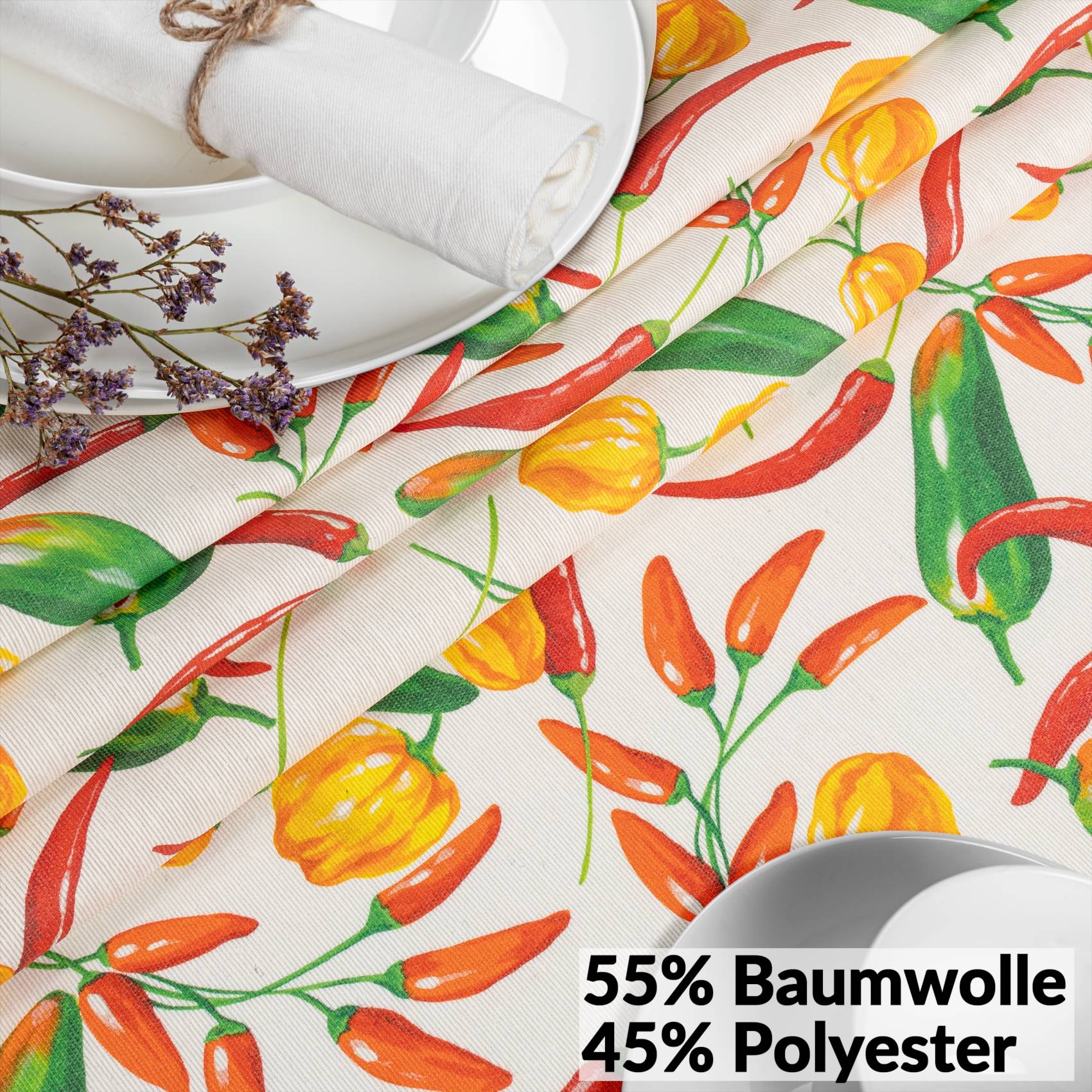 VIL3105_60 Tischdecke abwaschbar Stofftischdecke Gartentischdecke Textil Tischtuch Tafeldecke Meterware Chili