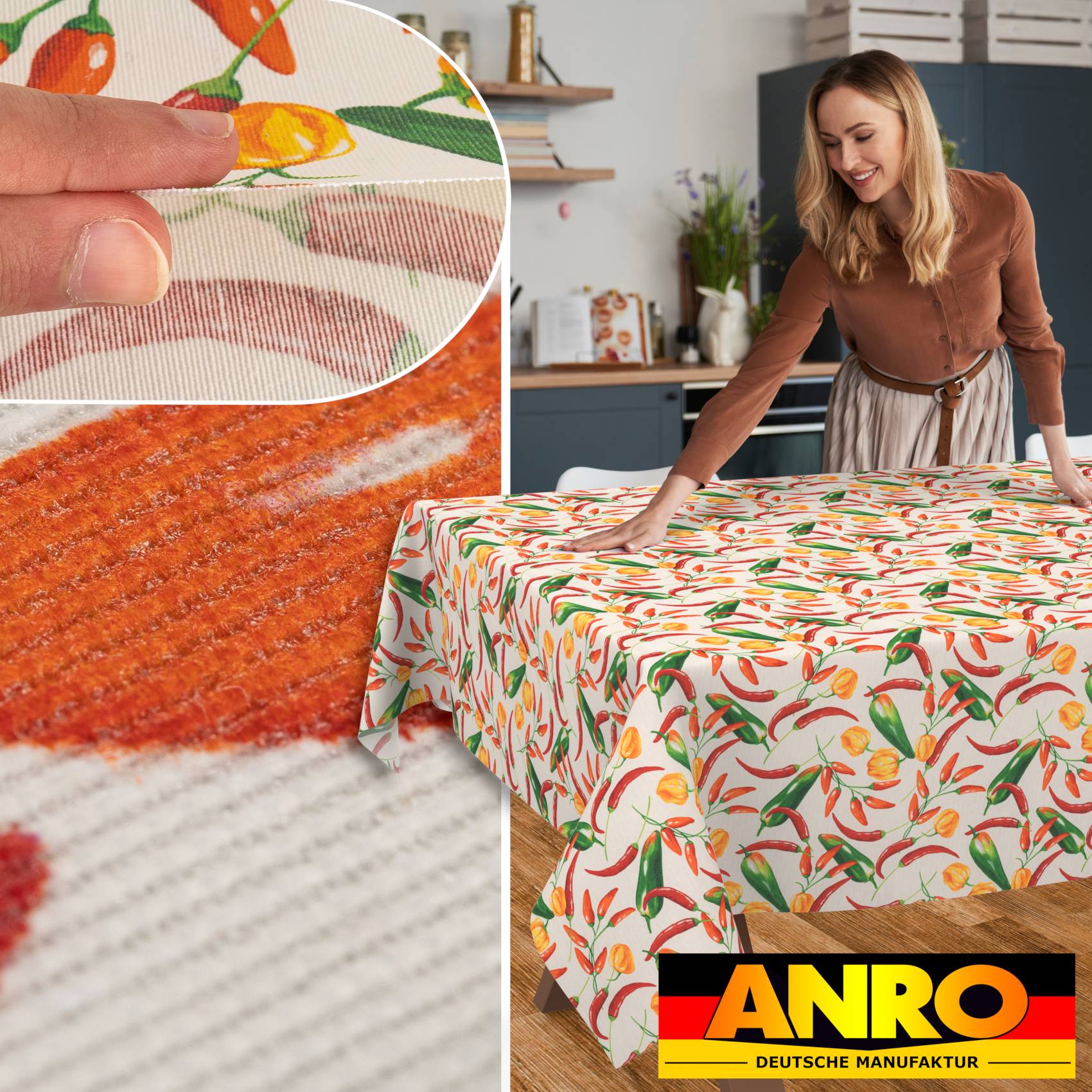 VIL3105_20 Tischdecke abwaschbar Stofftischdecke Gartentischdecke Textil Tischtuch Tafeldecke Meterware Chili