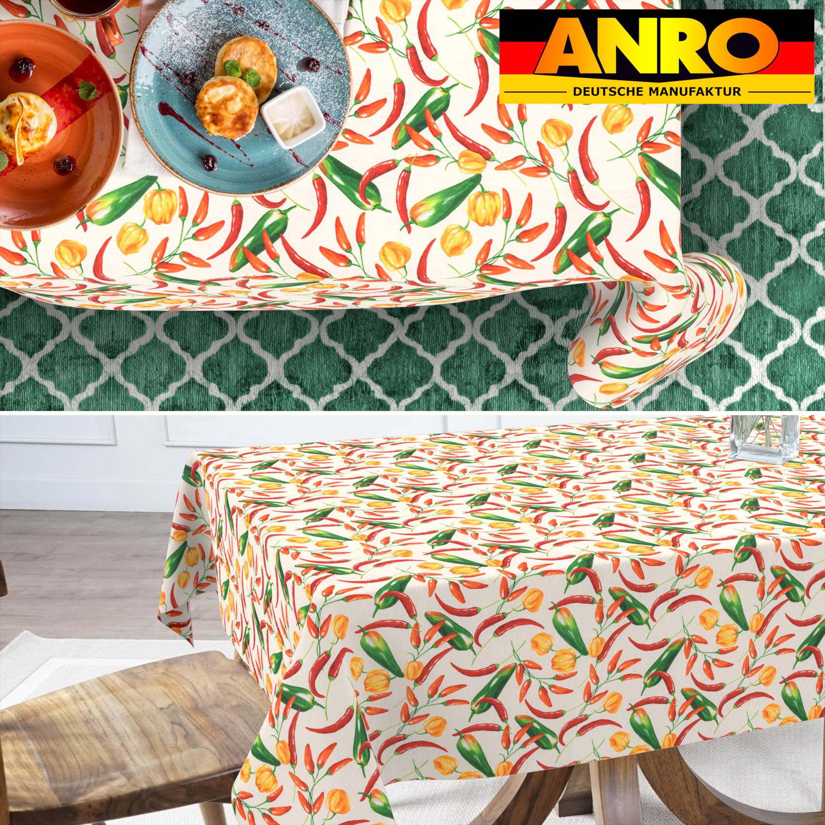 VIL3105_SQ_70 Tischdecke abwaschbar Stofftischdecke Gartentischdecke Textil Tischtuch Tafeldecke Meterware Chili