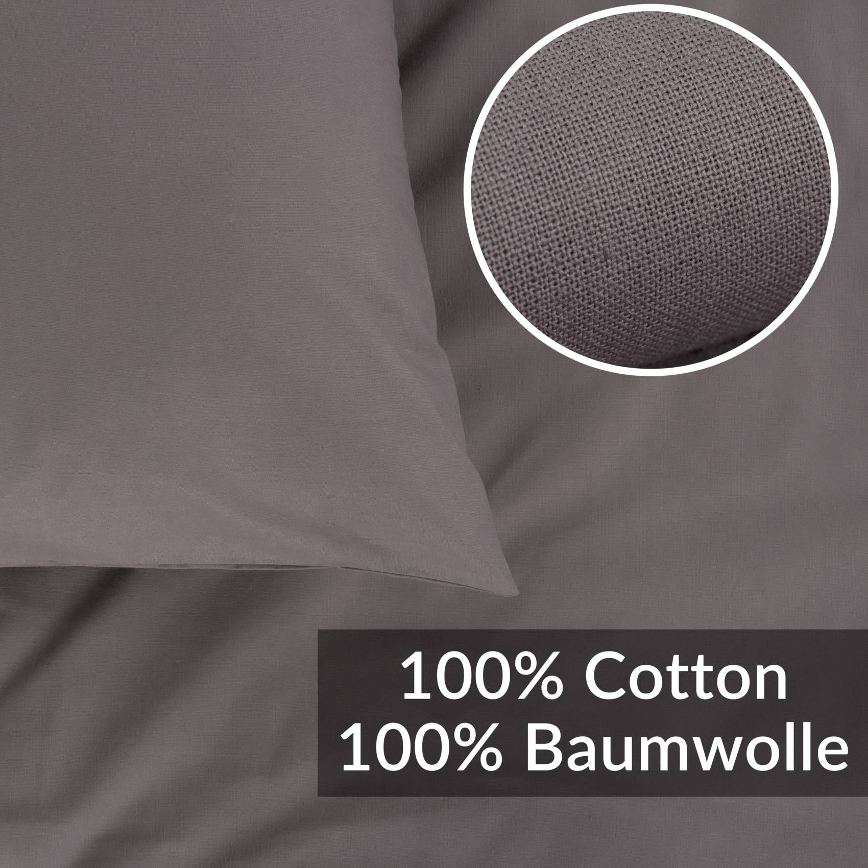 Kissenbezug Kopfkissenbezug 100% Baumwolle Kissenhülle atmungsaktiv Grau