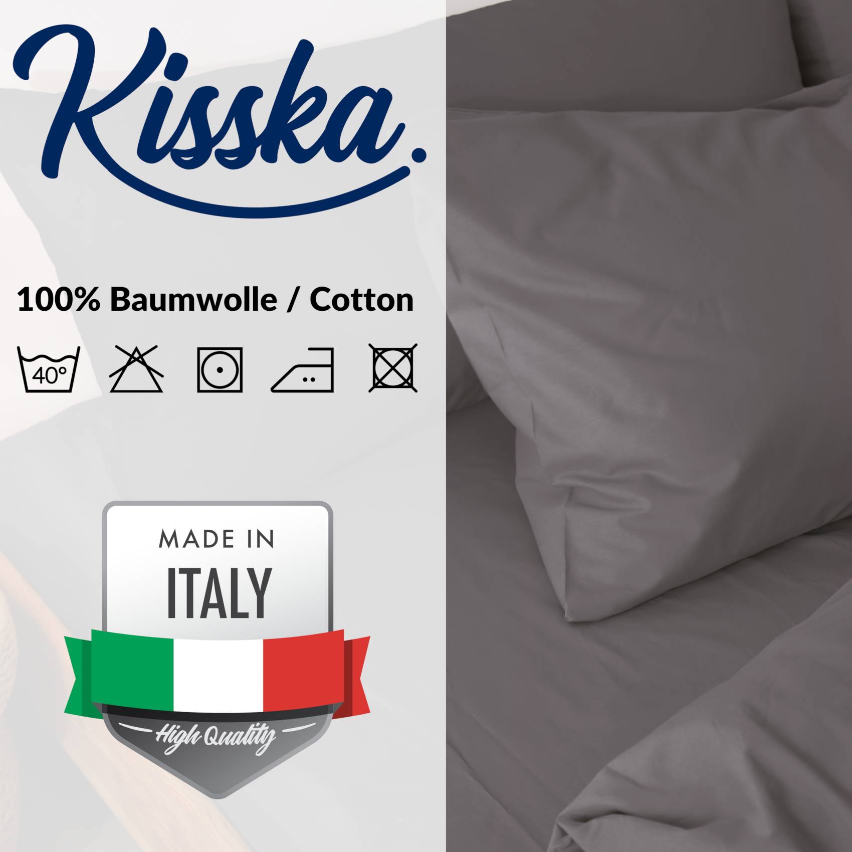 Kissenbezug Kopfkissenbezug 100% Baumwolle Kissenhülle atmungsaktiv Grau