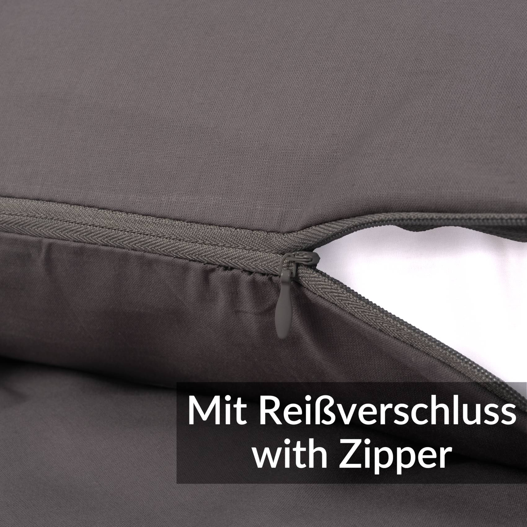 Kissenbezug Kopfkissenbezug 100% Baumwolle Kissenhülle atmungsaktiv Grau