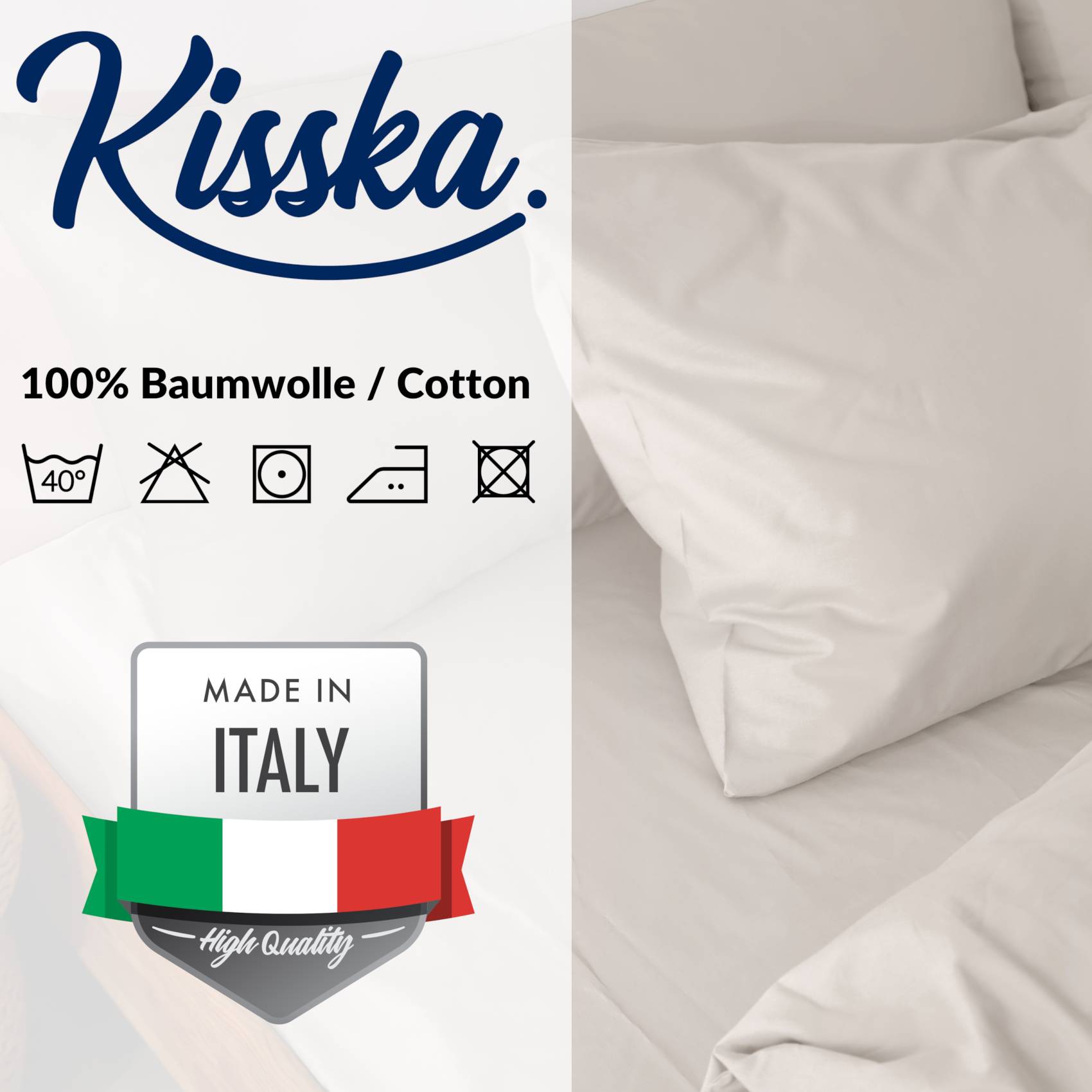 STKISS-BEIG_40 Kissenbezug Kopfkissenbezug 100% Baumwolle Kissenhülle atmungsaktiv Beige