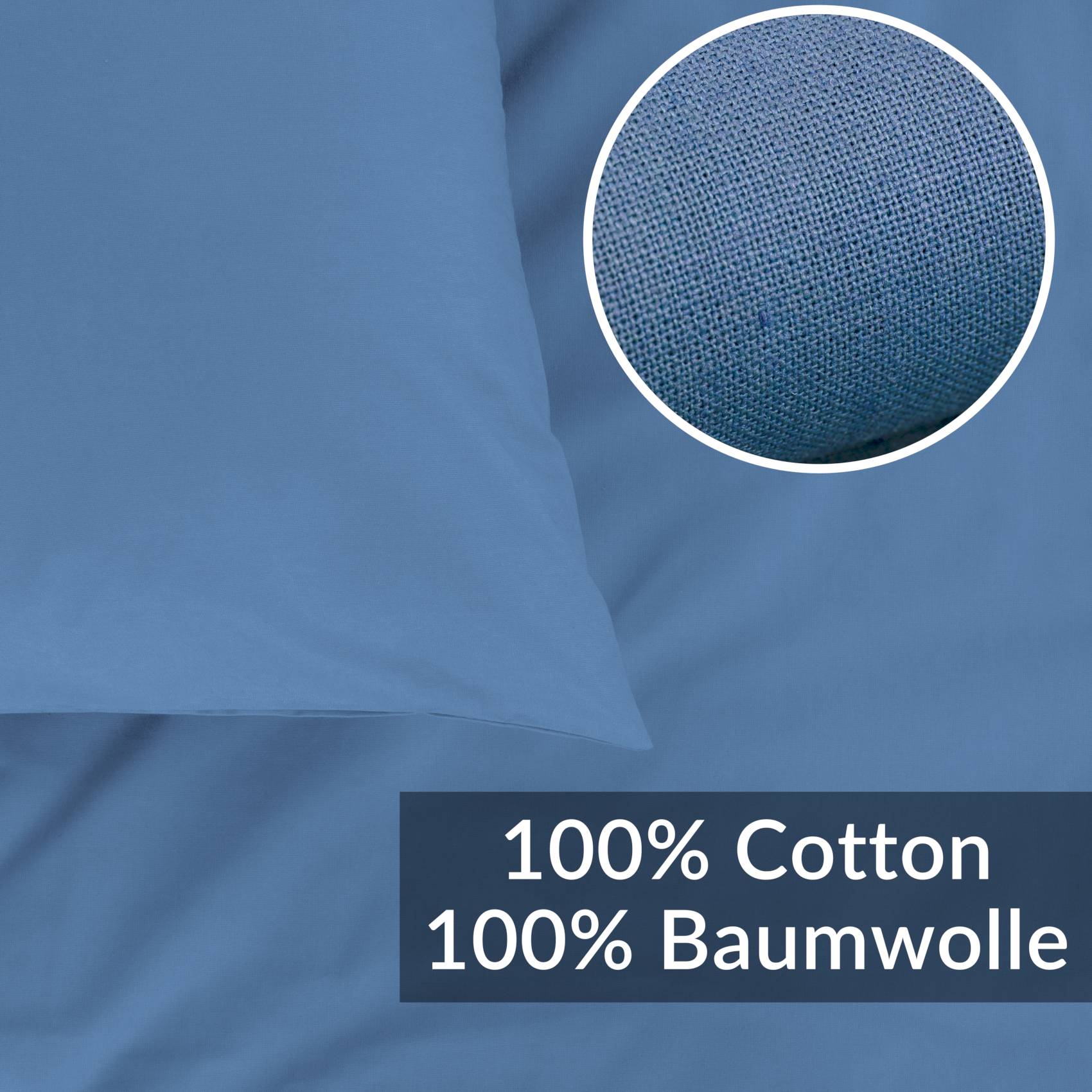 STKISS-BLAU_20 Kissenbezug Kopfkissenbezug 100% Baumwolle Kissenhülle atmungsaktiv Blau