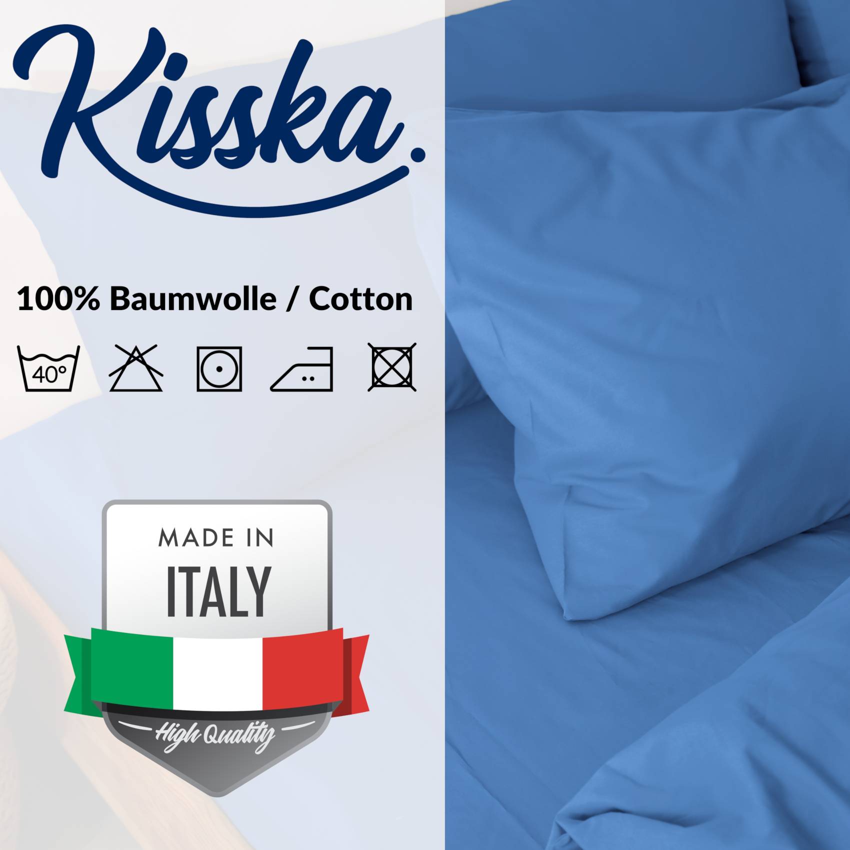 STKISS-BLAU_40 Kissenbezug Kopfkissenbezug 100% Baumwolle Kissenhülle atmungsaktiv Blau