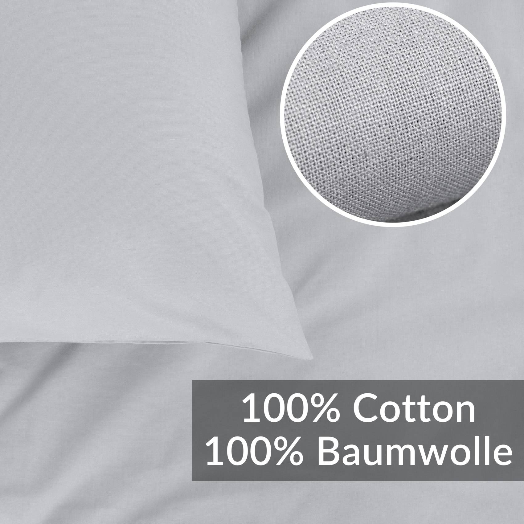 STKISS-GRAU_20 Kissenbezug Kopfkissenbezug 100% Baumwolle Kissenhülle atmungsaktiv Hellgrau