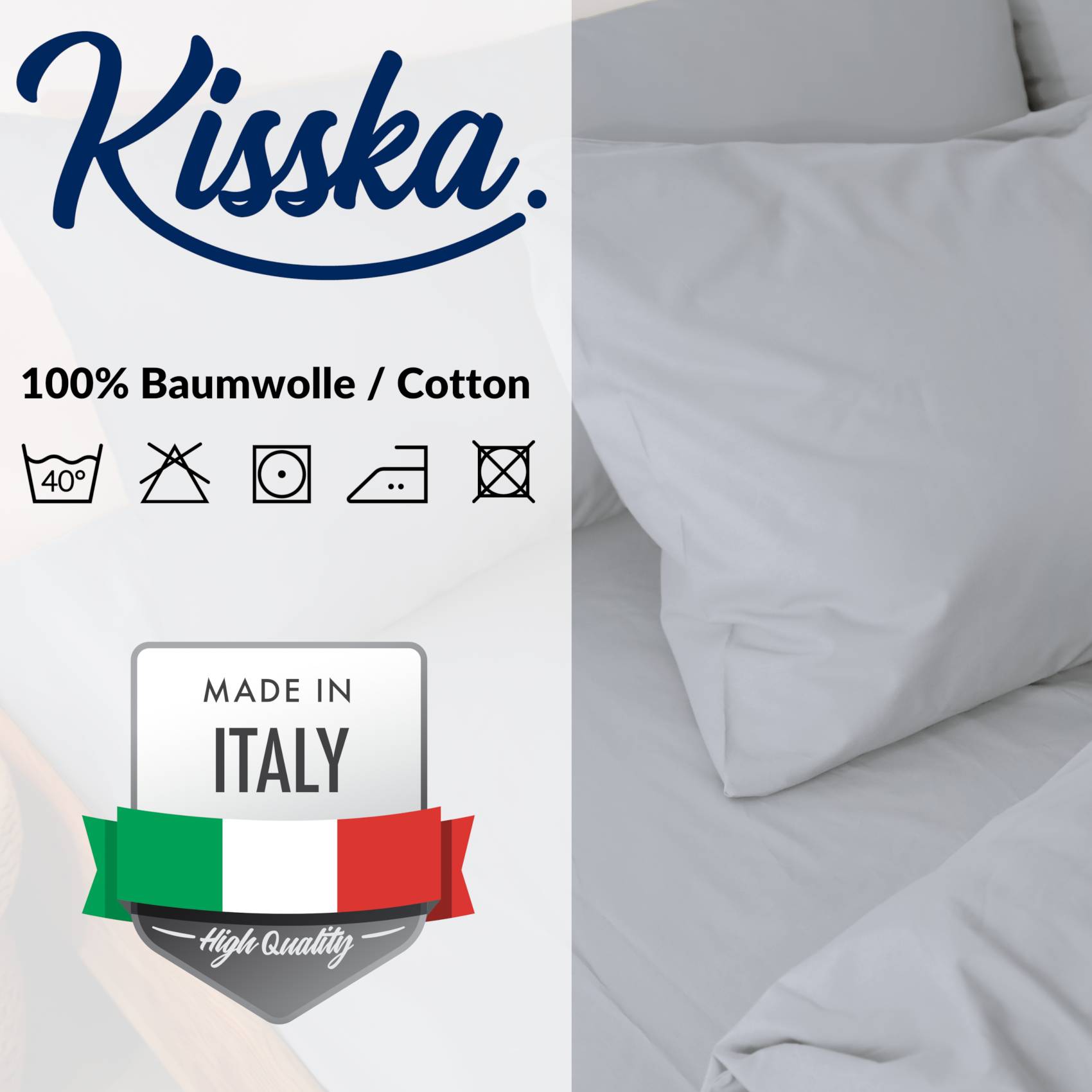 STKISS-GRAU_40 Kissenbezug Kopfkissenbezug 100% Baumwolle Kissenhülle atmungsaktiv Hellgrau