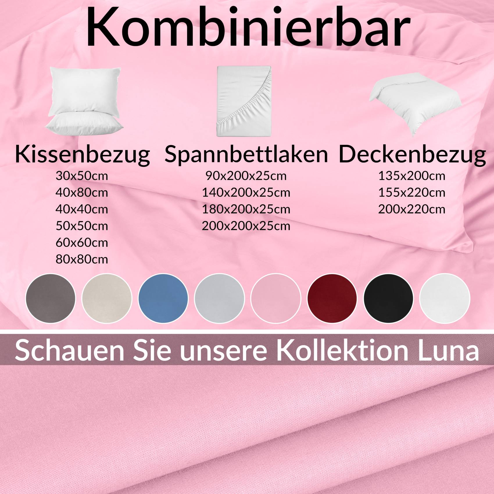 STKISS-ROSA_30 Kissenbezug Kopfkissenbezug 100% Baumwolle Kissenhülle atmungsaktiv Rosa