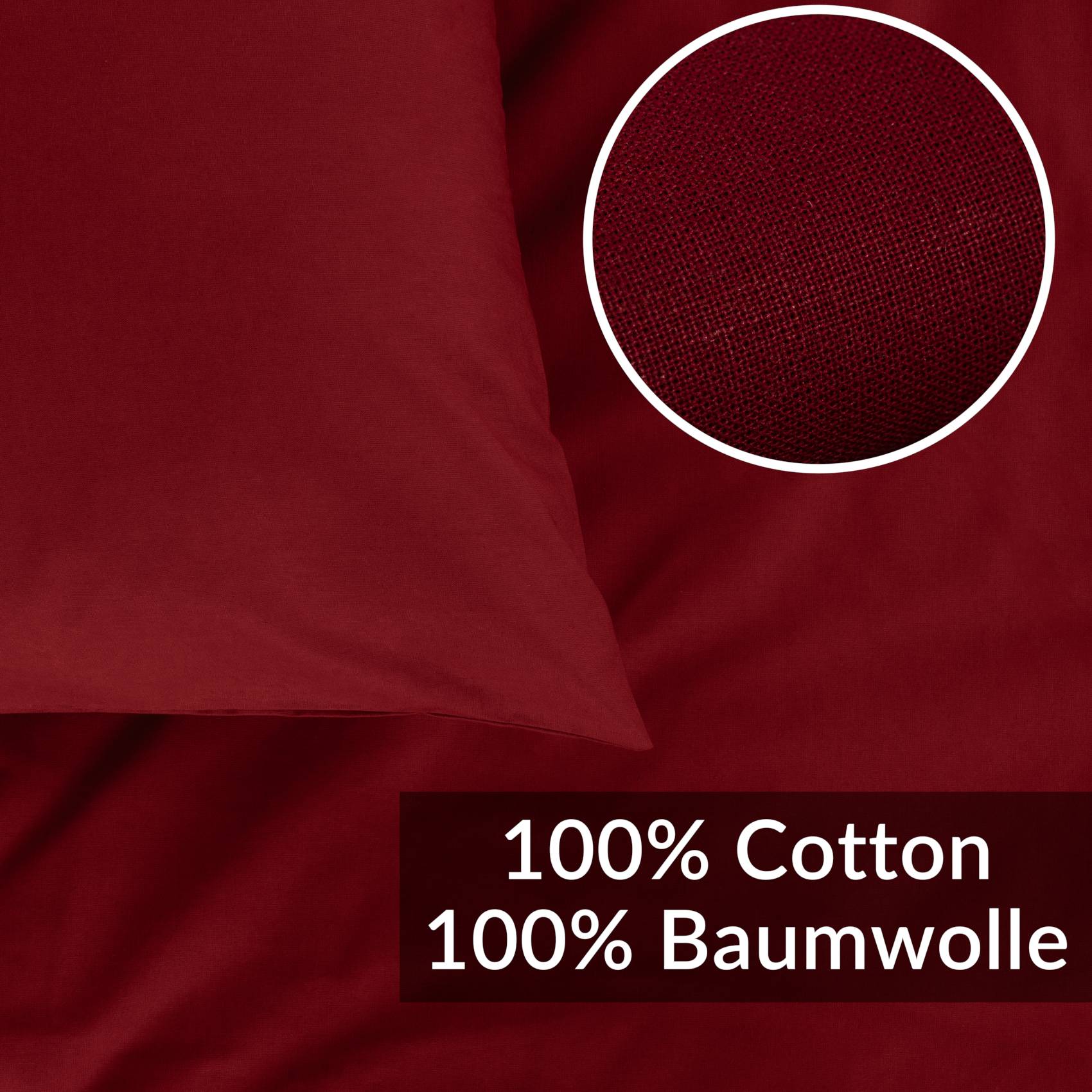 STKISS-ROTT_20 Kissenbezug Kopfkissenbezug 100% Baumwolle Kissenhülle atmungsaktiv Bordeaux