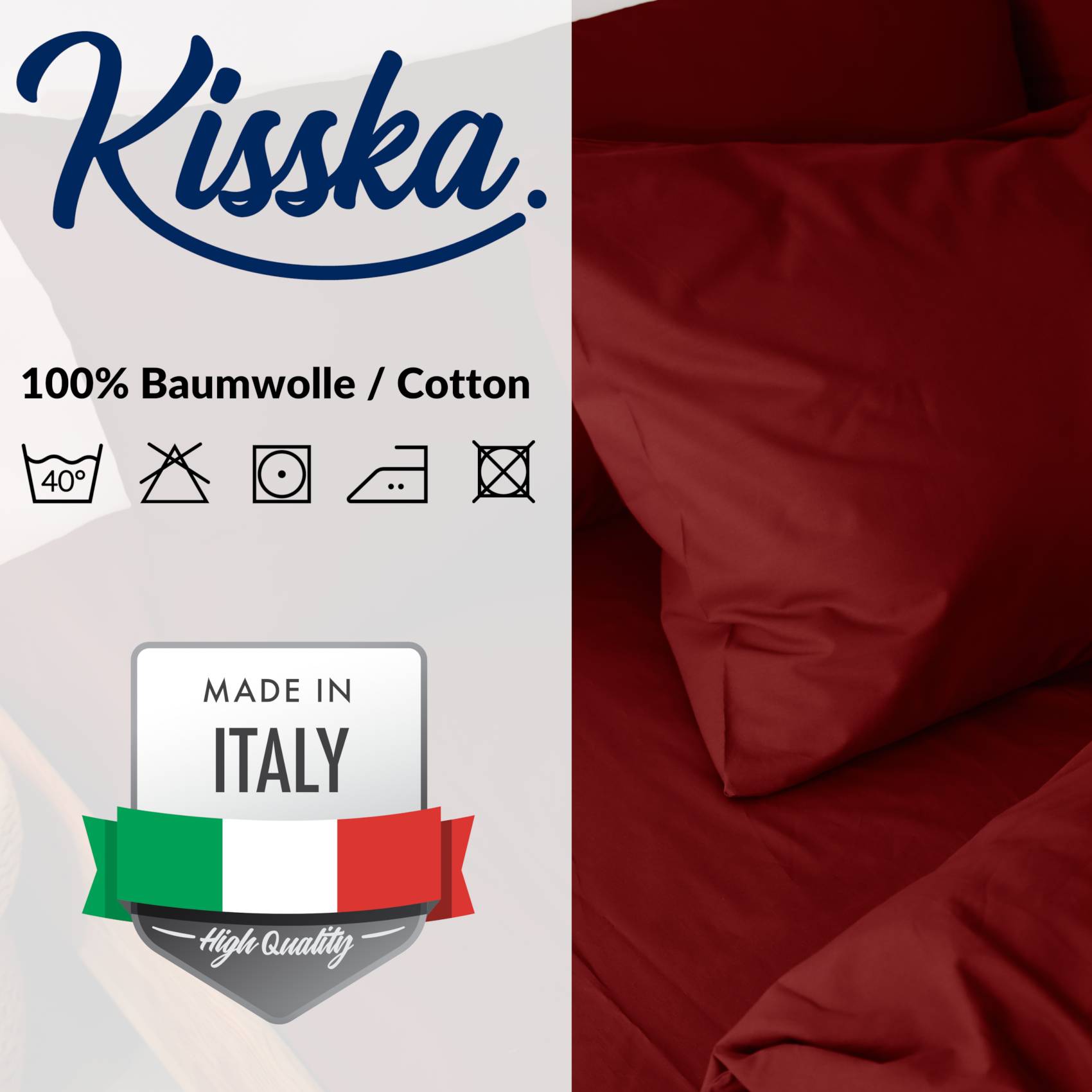 STKISS-ROTT_40 Kissenbezug Kopfkissenbezug 100% Baumwolle Kissenhülle atmungsaktiv Bordeaux