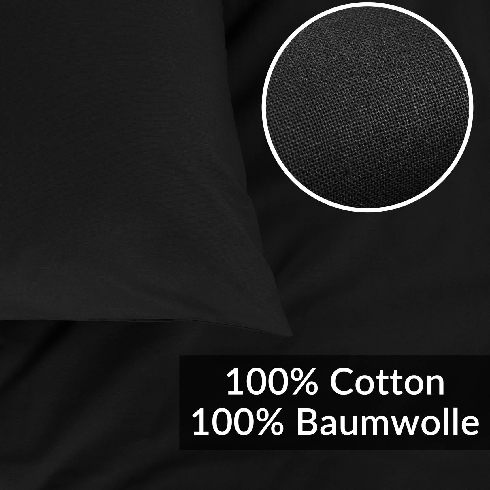 STKISS-SCHW_20 Kissenbezug Kopfkissenbezug 100% Baumwolle Kissenhülle atmungsaktiv Schwarz