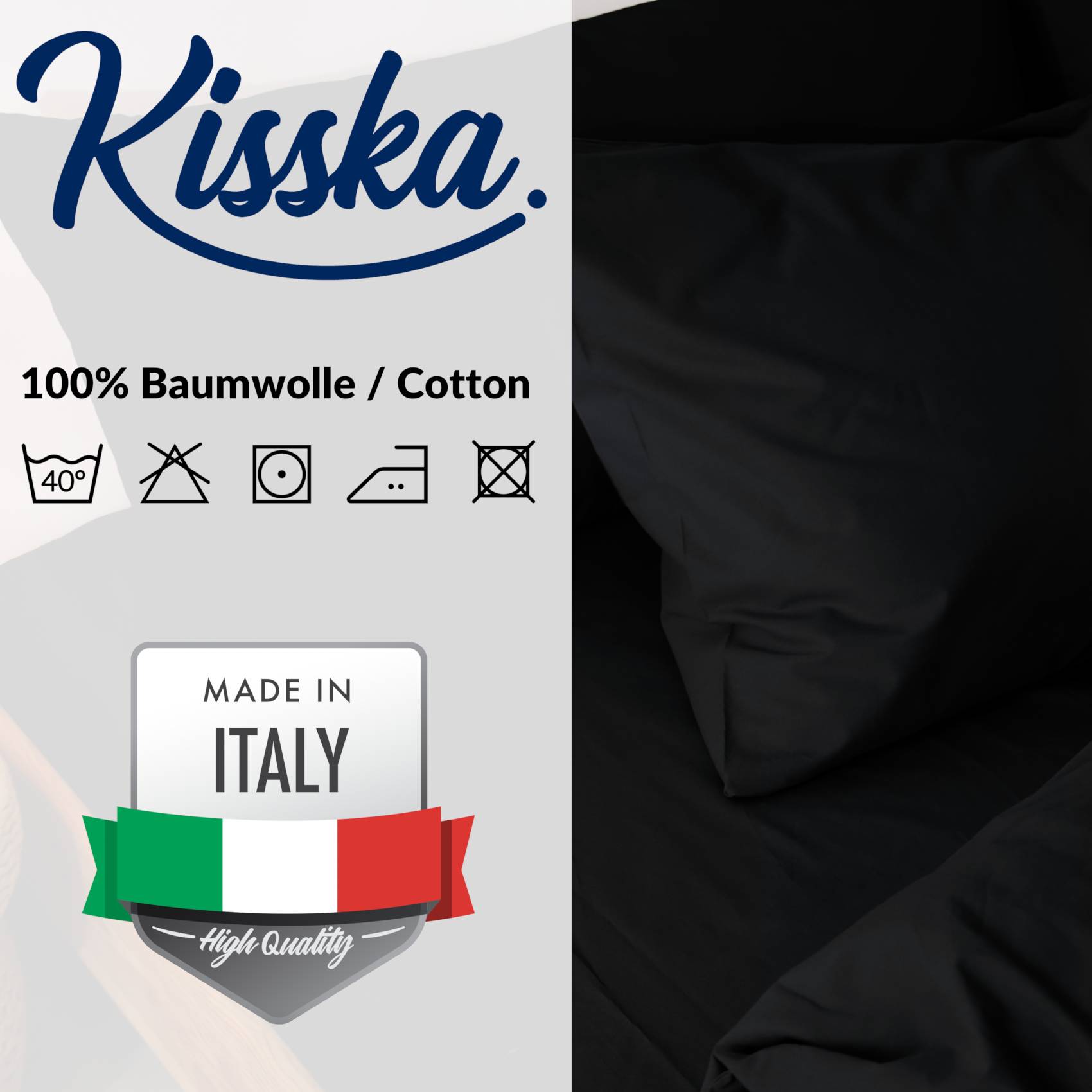 STKISS-SCHW_40 Kissenbezug Kopfkissenbezug 100% Baumwolle Kissenhülle atmungsaktiv Schwarz