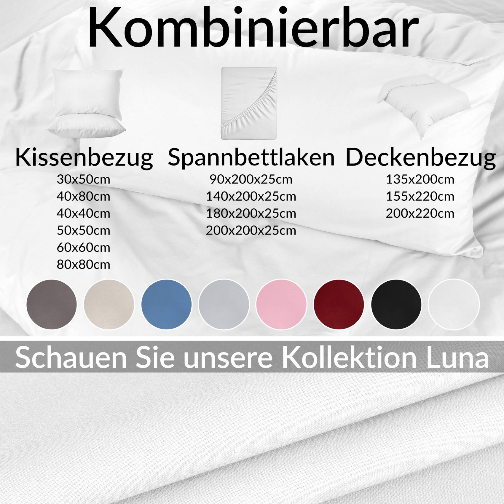 STKISS-WEIS_30 Kissenbezug Kopfkissenbezug 100% Baumwolle Kissenhülle atmungsaktiv Weiß