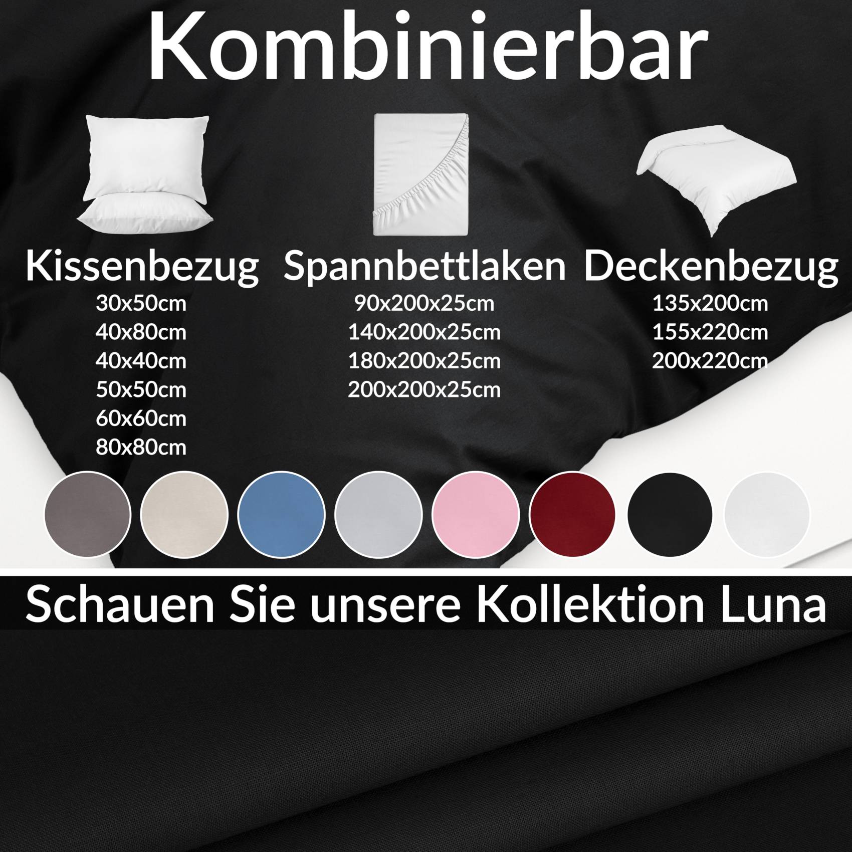 STBETT-SCHW_30 Bettbezug Bettdeckenbezug 100% Baumwolle Bettwäsche Bettdecke Schwarz