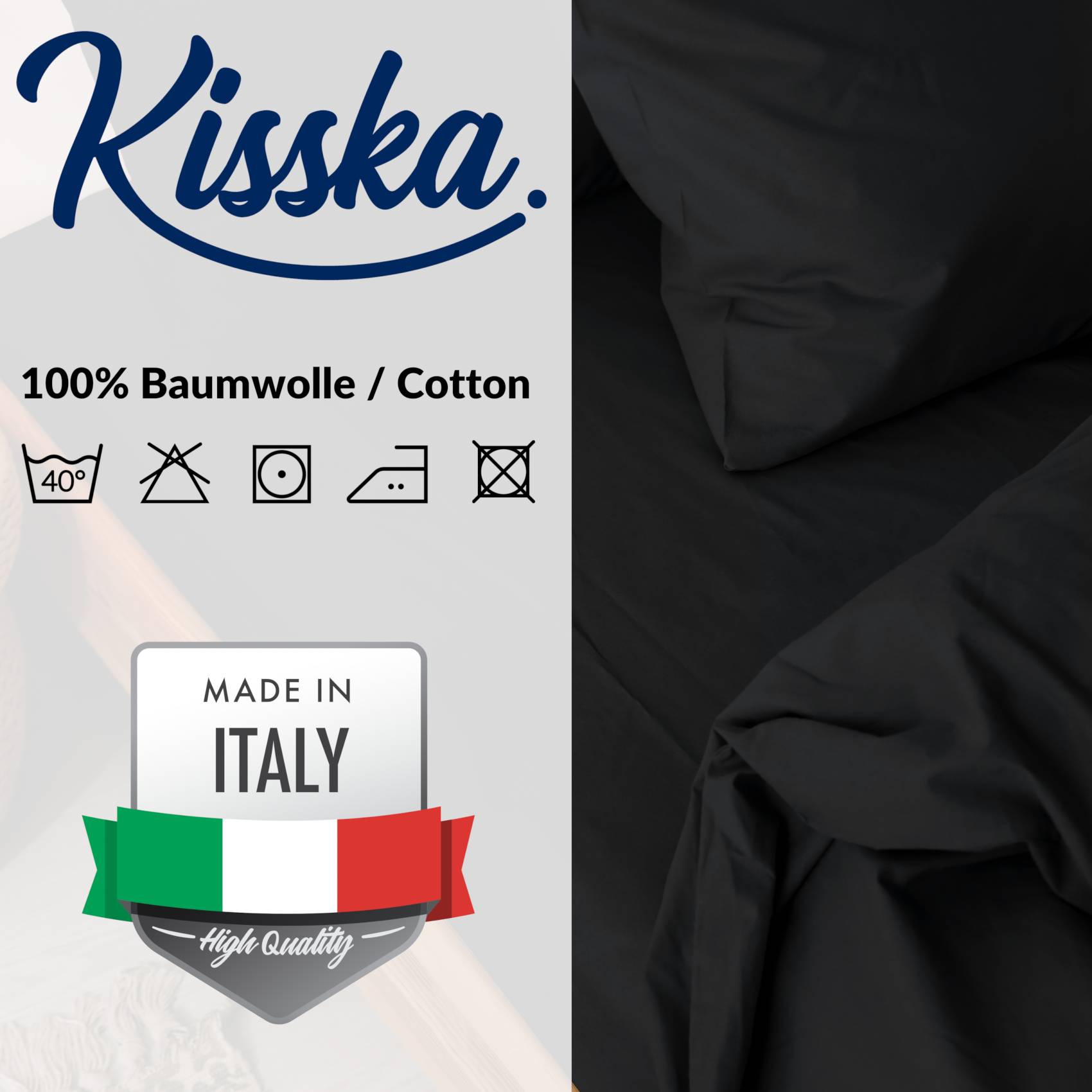 STBETT-SCHW_50 Bettbezug Bettdeckenbezug 100% Baumwolle Bettwäsche Bettdecke Schwarz