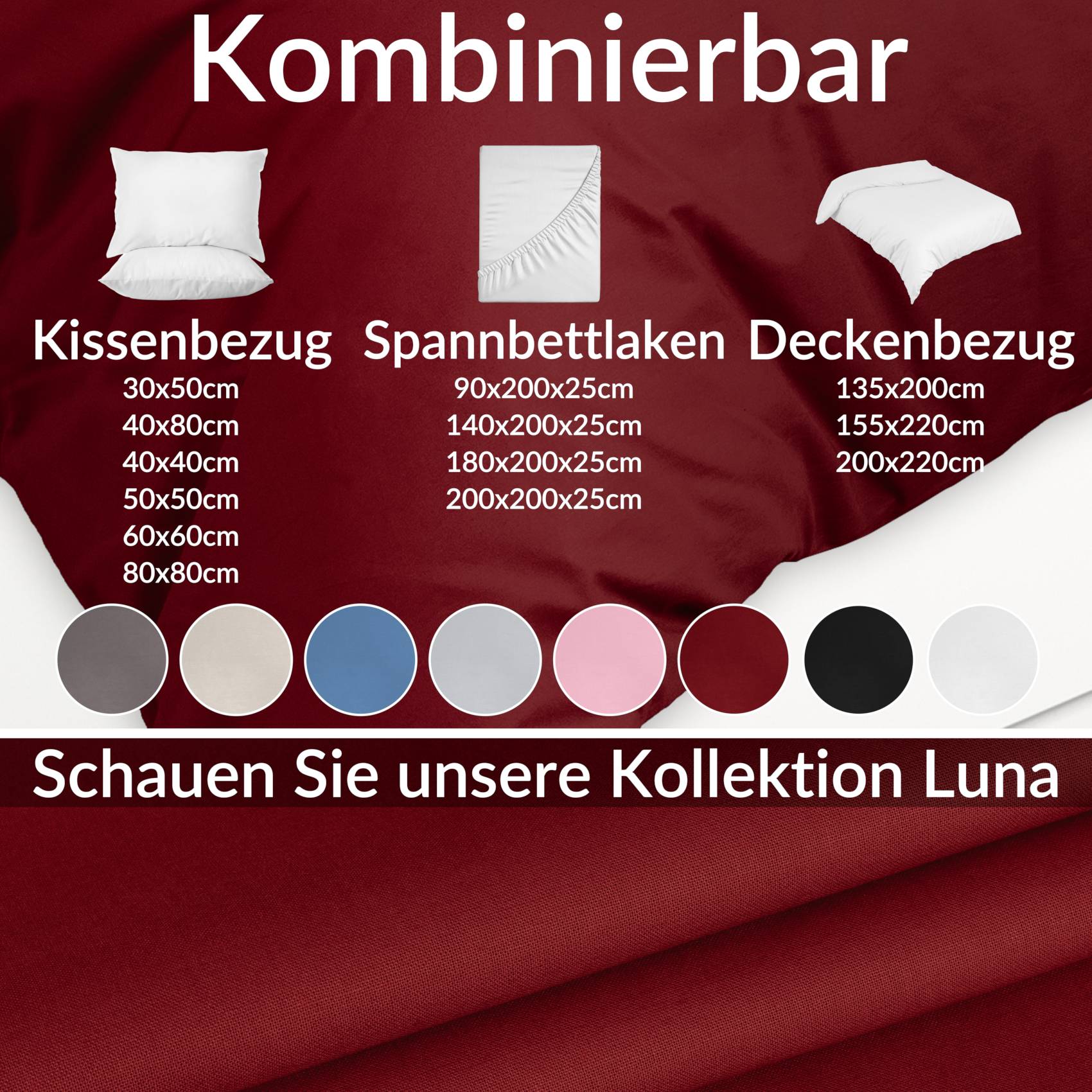 STBETT-ROTT_30 Bettbezug Bettdeckenbezug 100% Baumwolle Bettwäsche Bettdecke Bordeaux