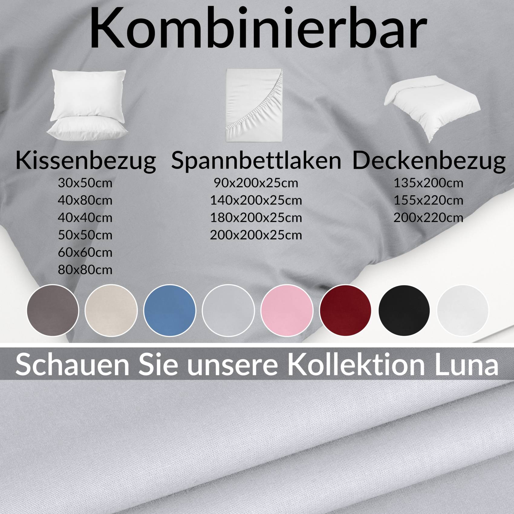 STBETT-GRAU_30 Bettbezug Bettdeckenbezug 100% Baumwolle Bettwäsche Bettdecke Hellgrau