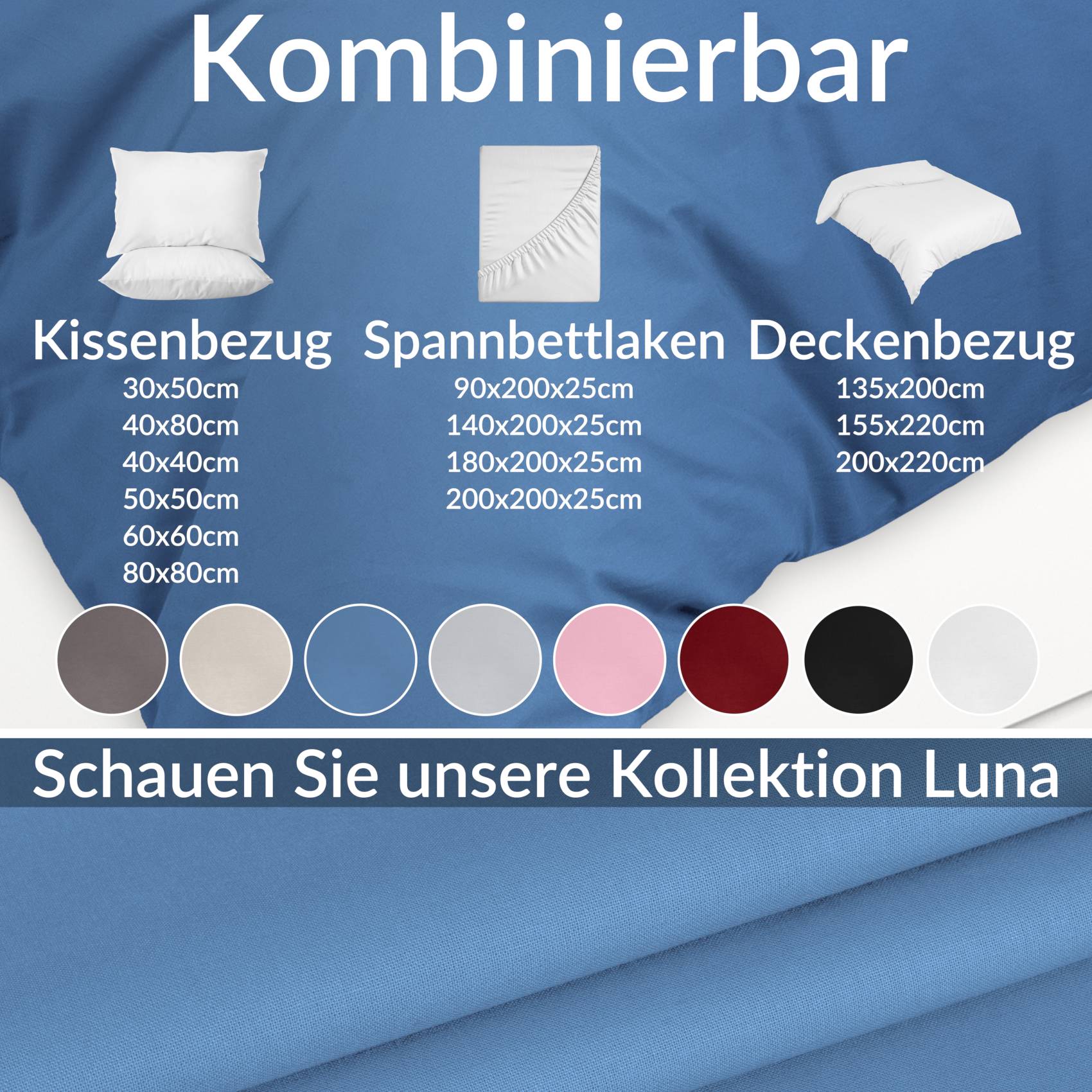 STBETT-BLAU_30 Bettbezug Bettdeckenbezug 100% Baumwolle Bettwäsche Bettdecke Blau
