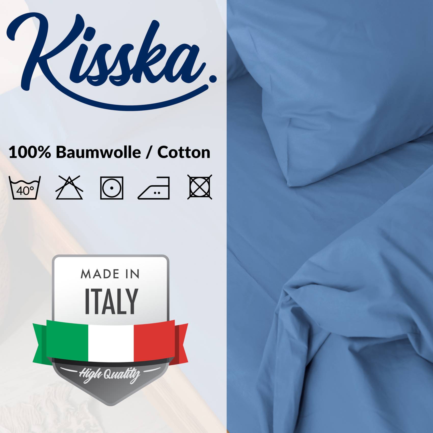 STBETT-BLAU_50 Bettbezug Bettdeckenbezug 100% Baumwolle Bettwäsche Bettdecke Blau