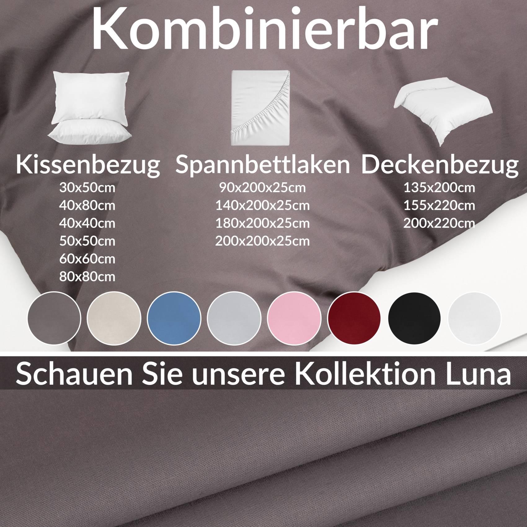 STBETT-ANTR_30 Bettbezug Bettdeckenbezug 100% Baumwolle Bettwäsche Bettdecke Grau