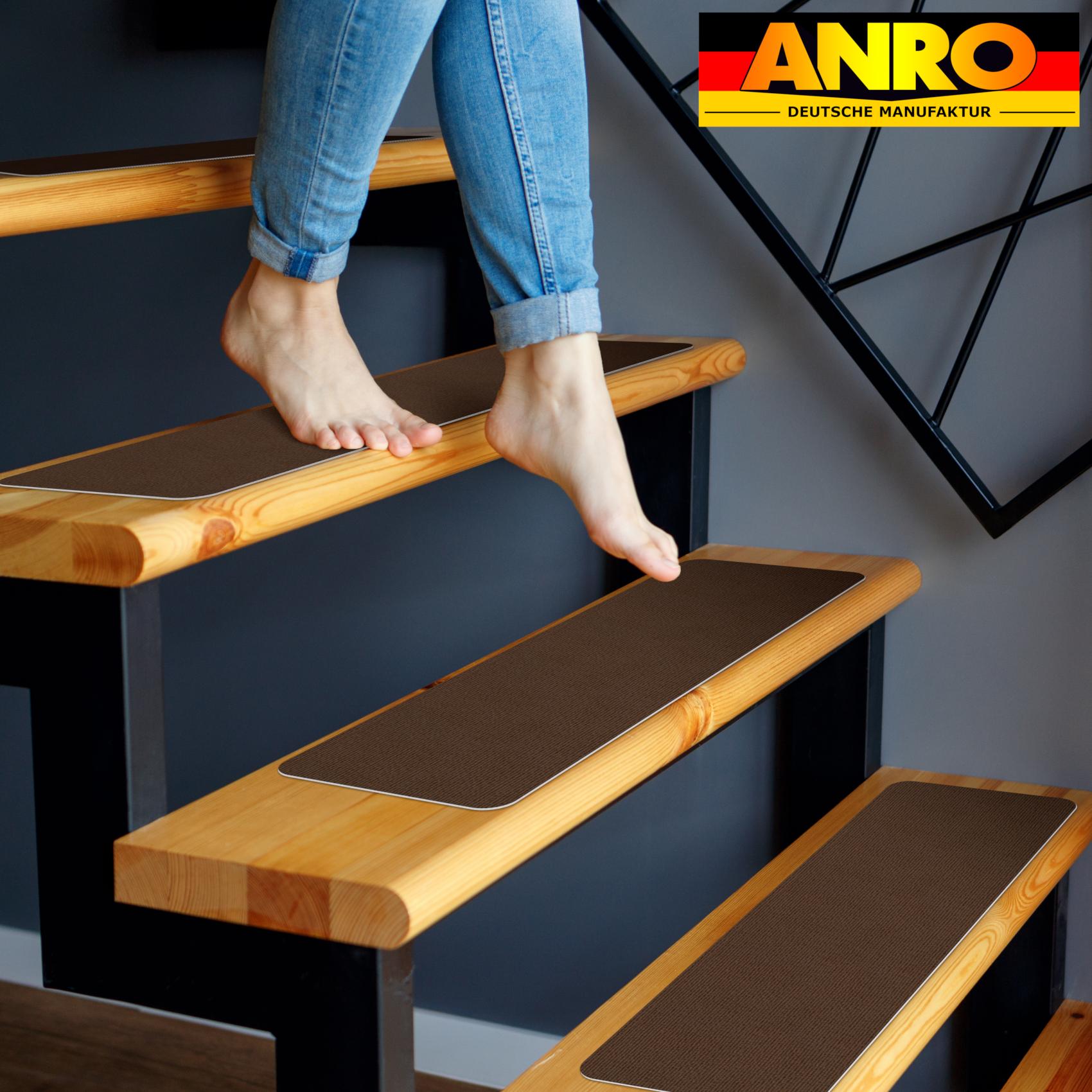 Treppenteppich Treppenstufen Teppich Stufenteppich Stufenmatte selbsthaftend Rechteckig NEMESIS Schoko