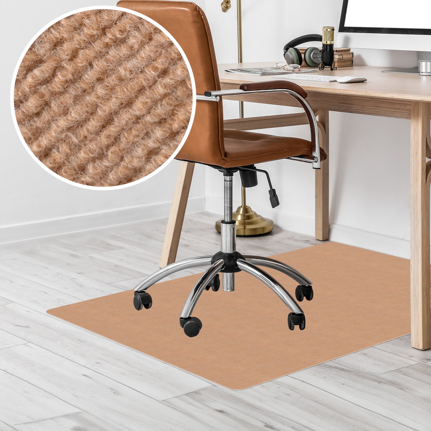 NEMBRAU-RE_20 Bodenschutzmatte Teppich Bürostuhlunterlage Schreibtischstuhlunterlage selbsthaftend NEMESIS Hellbraun
