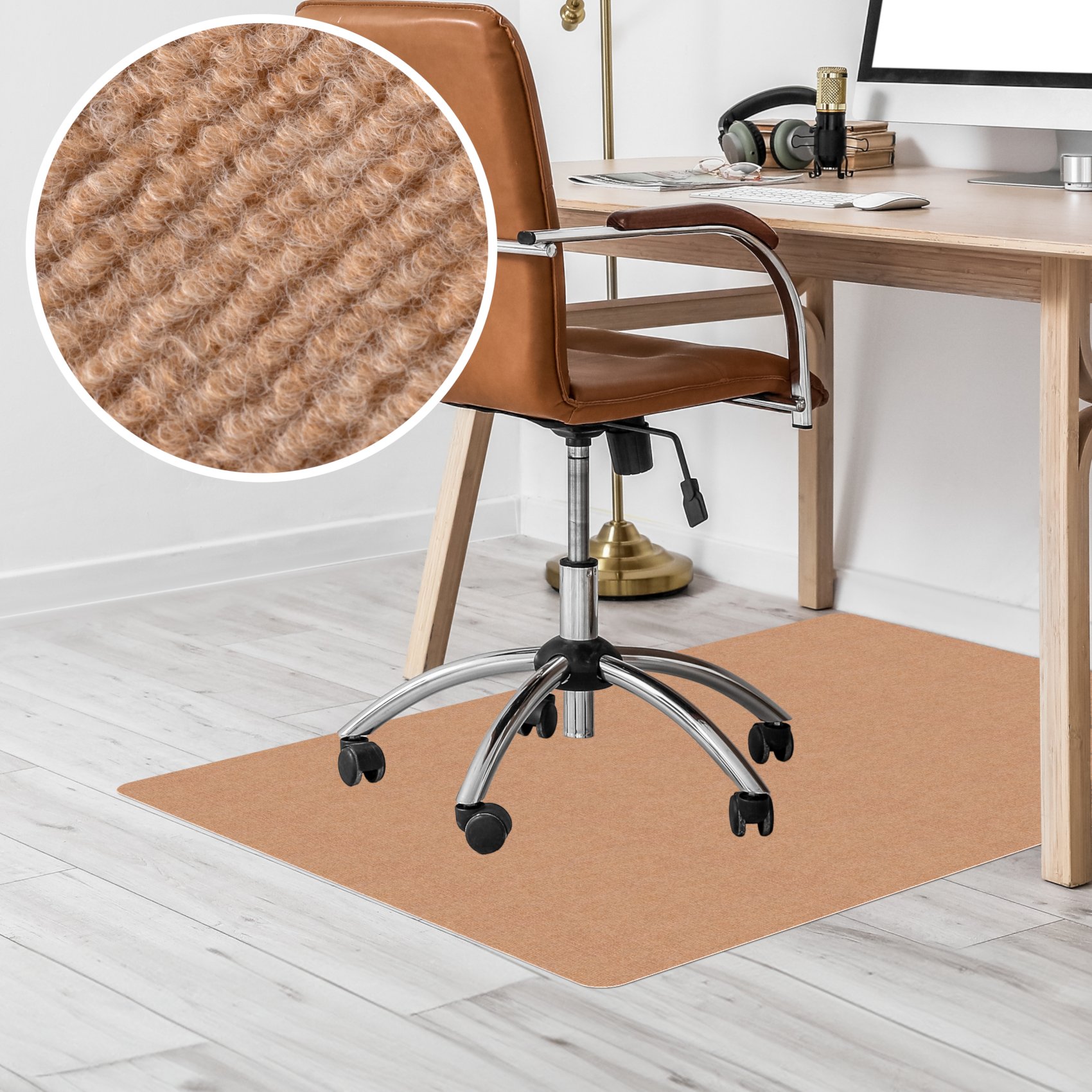 NEMBRAU-RE_20 Bodenschutzmatte Teppich Bürostuhlunterlage Schreibtischstuhlunterlage selbsthaftend NEMESIS Hellbraun