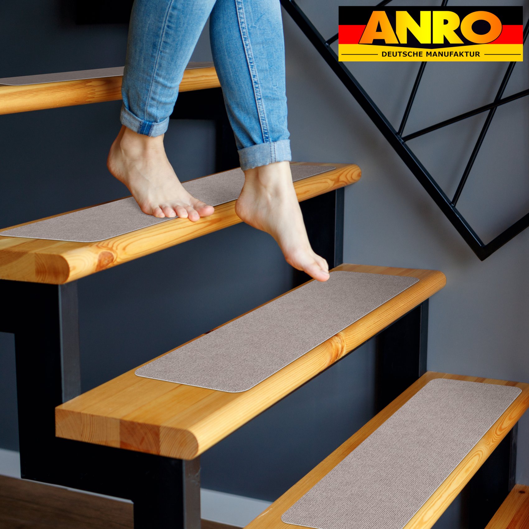 Treppenteppich Treppenstufen Teppich Stufenteppich Stufenmatte selbsthaftend Rechteckig NEMESIS Beige