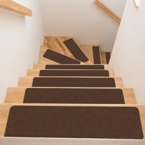 Treppenteppich Treppenstufen Teppich Stufenteppich Stufenmatte selbsthaftend Rechteckig NEMESIS Schoko