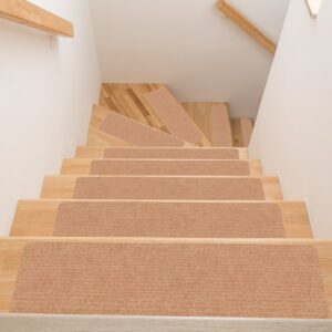 Treppenteppich Treppenstufen Teppich Stufenteppich Stufenmatte selbsthaftend Rechteckig NEMESIS Hellbraun