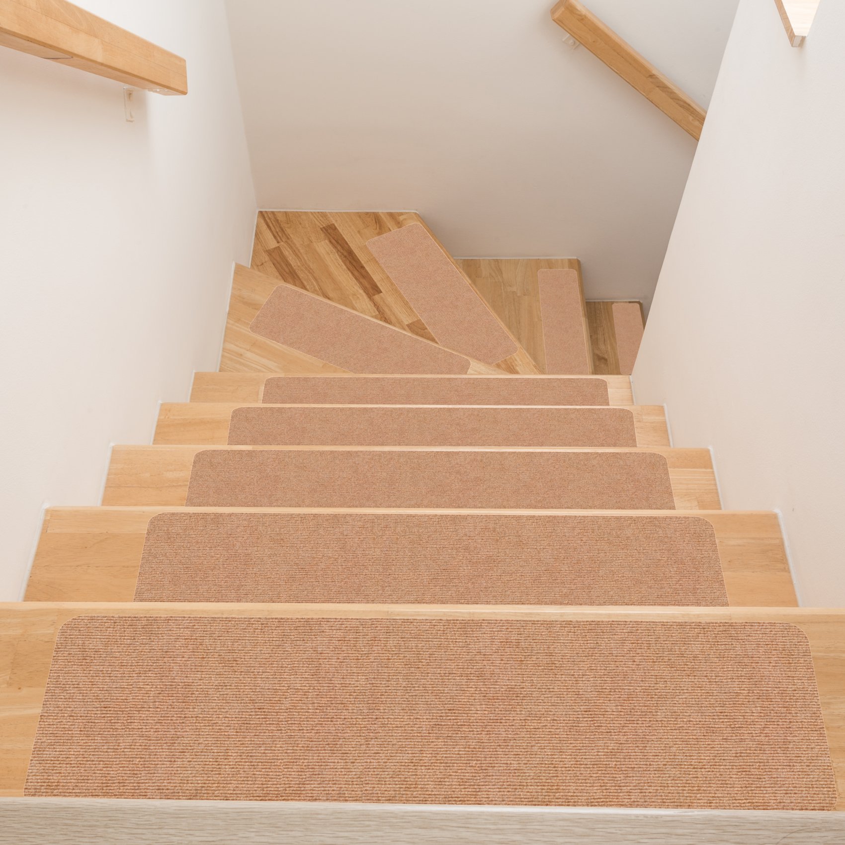 Treppenteppich Treppenstufen Teppich Stufenteppich Stufenmatte selbsthaftend Rechteckig NEMESIS Hellbraun