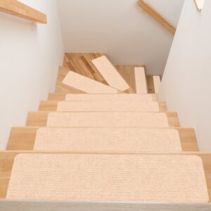 Treppenteppich Treppenstufen Teppich Stufenteppich Stufenmatte selbsthaftend Rechteckig NEMESIS Creme