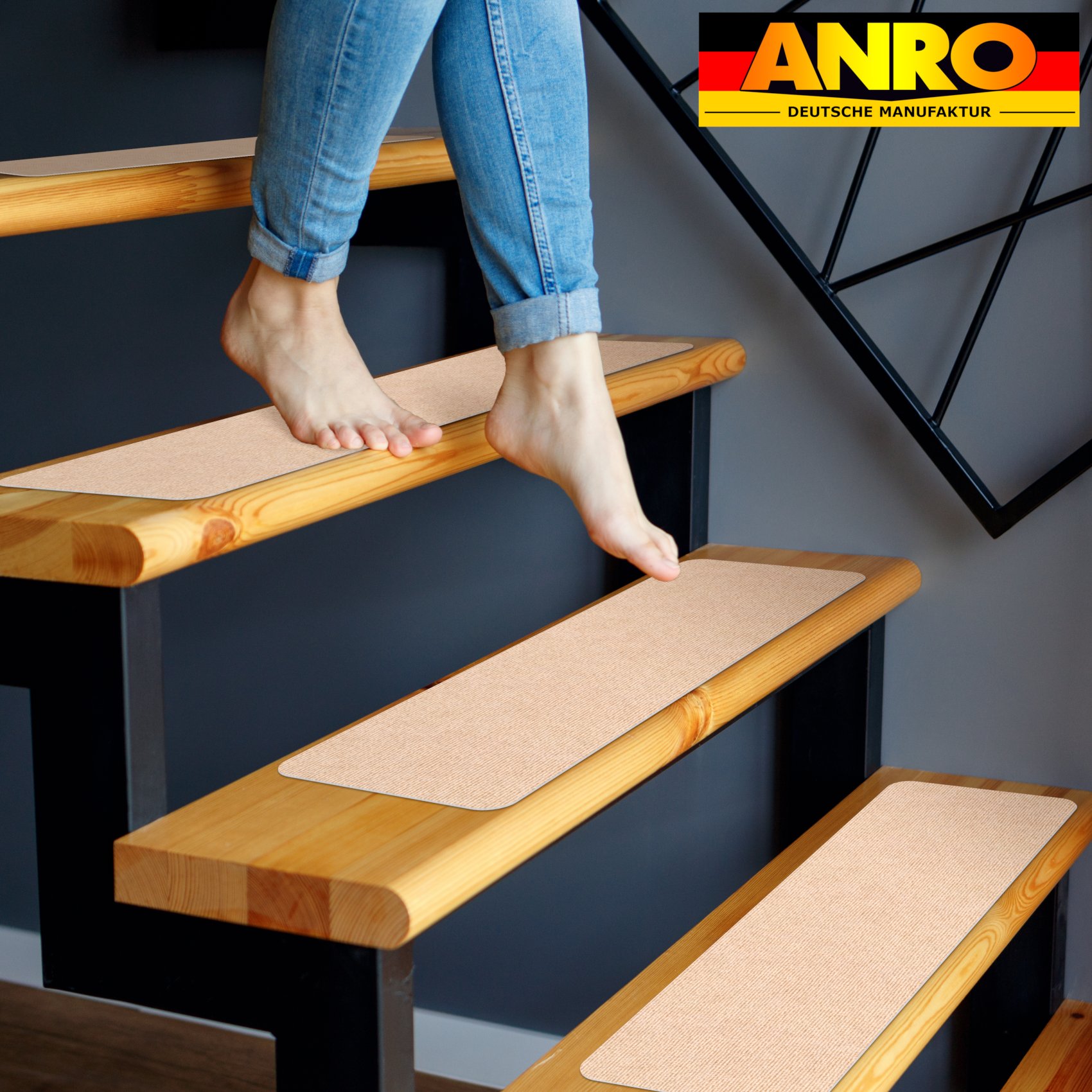 Treppenteppich Treppenstufen Teppich Stufenteppich Stufenmatte selbsthaftend Rechteckig NEMESIS Creme