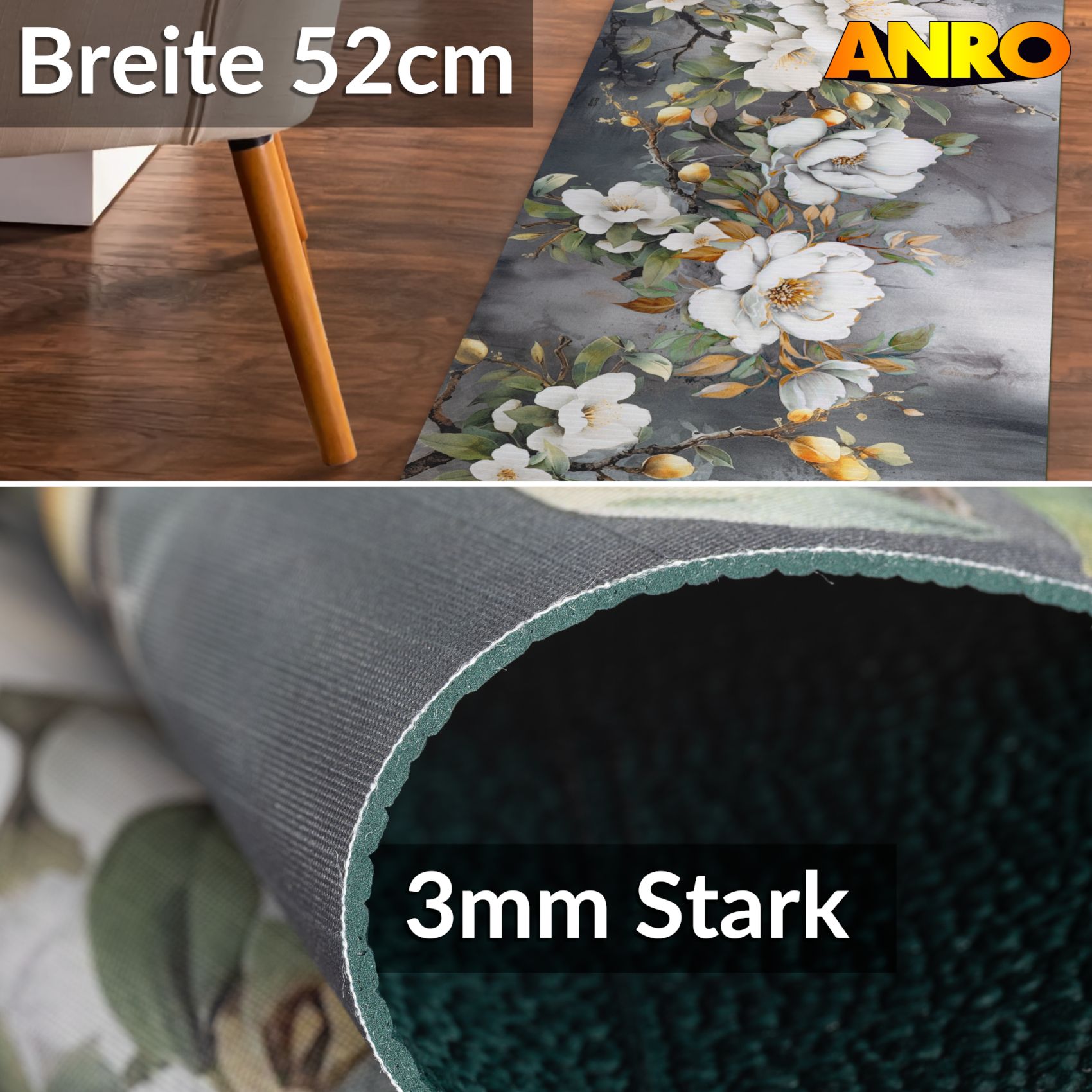 SPRINT86_30 Küchenläufer waschbar Küchenteppich rutschfest Sprinty Sara 52cm Breite