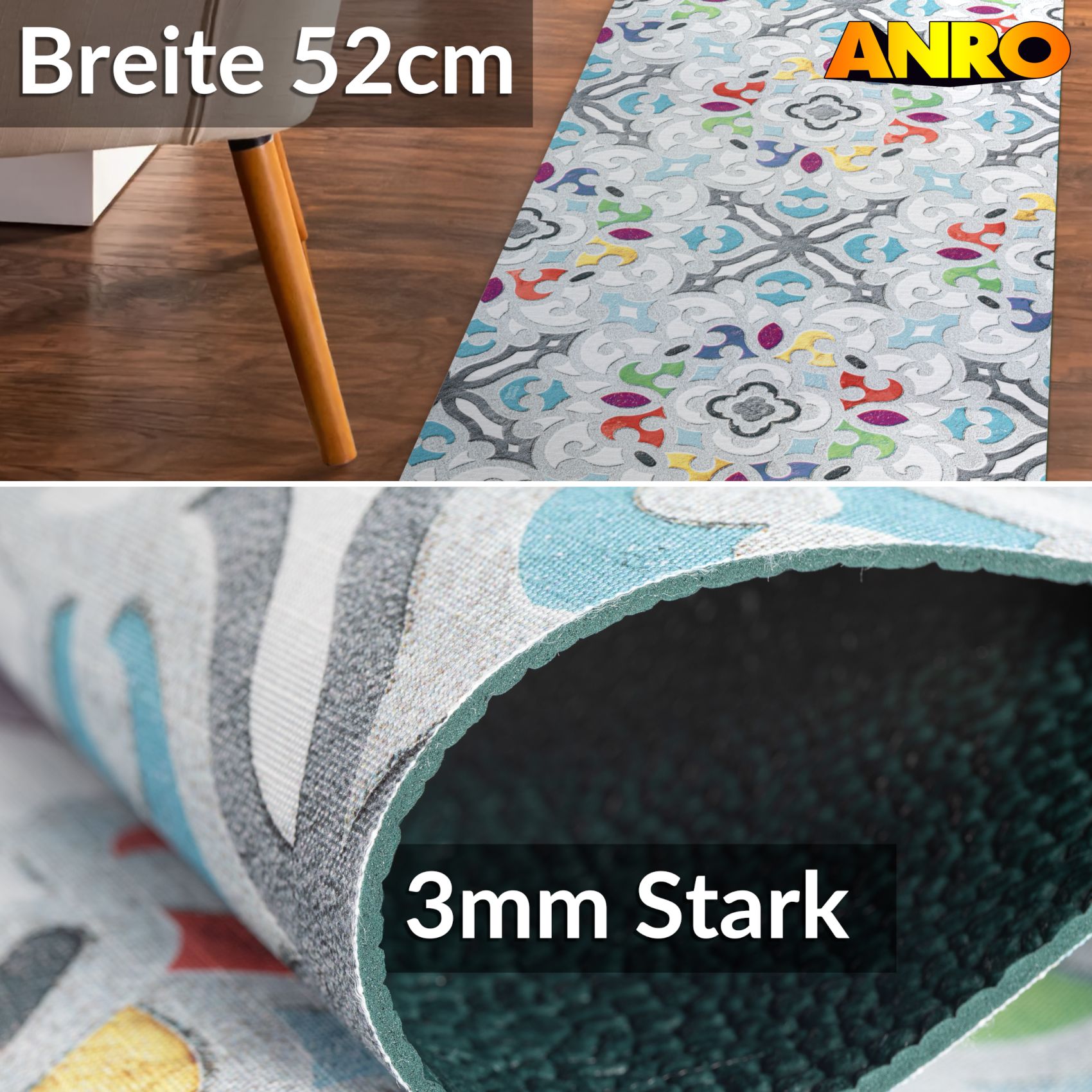 SPRINT87_30 Küchenläufer waschbar Küchenteppich rutschfest Sprinty Valentina 52cm Breite