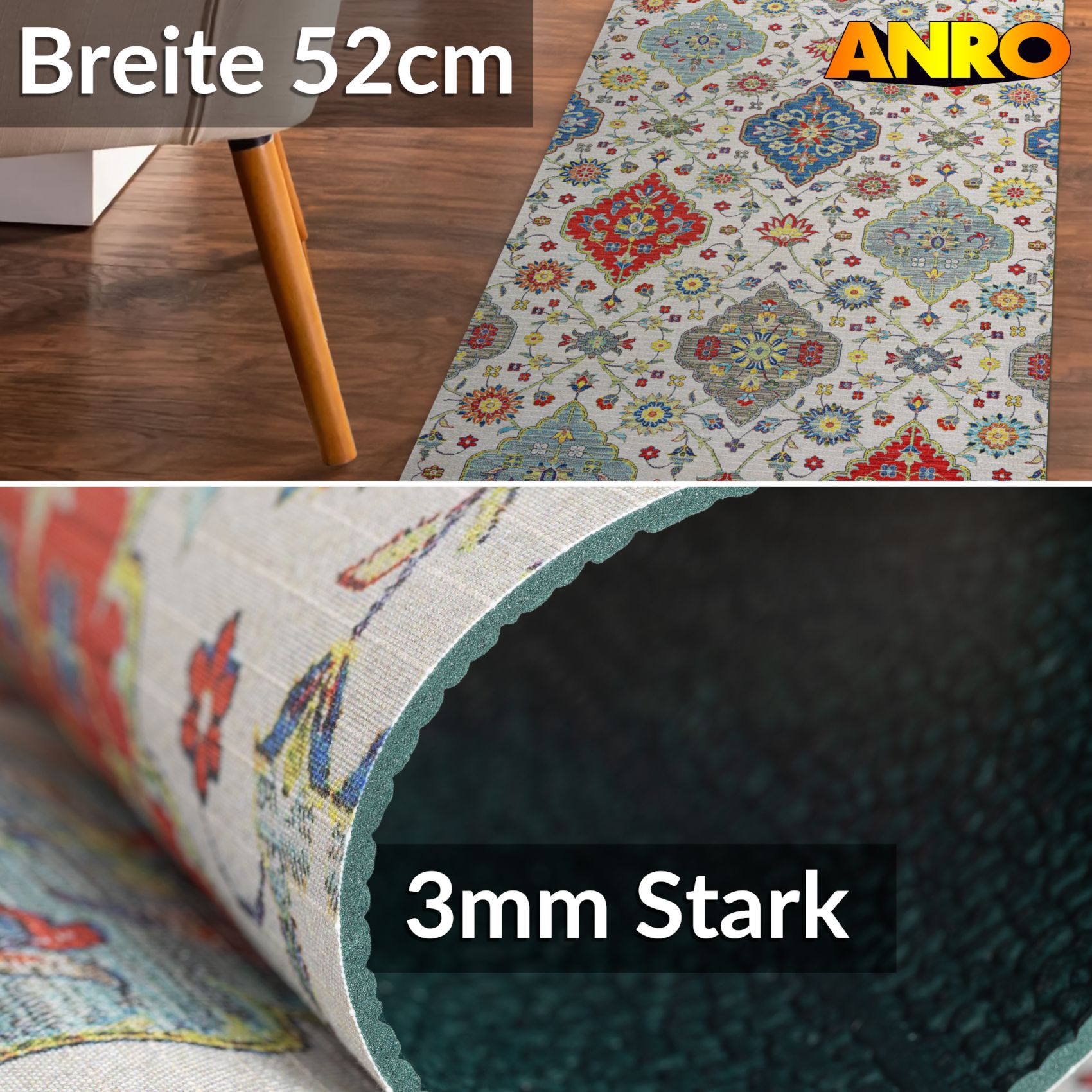 SPRINT88_30 Küchenläufer waschbar Küchenteppich rutschfest Sprinty Vita 52cm Breite