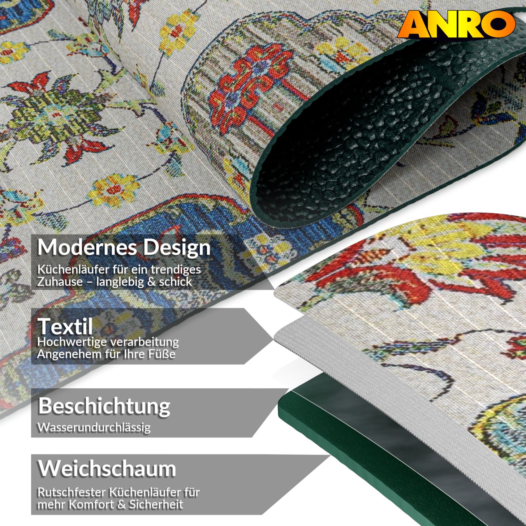 SPRINT88_60 Küchenläufer waschbar Küchenteppich rutschfest Sprinty Vita 52cm Breite