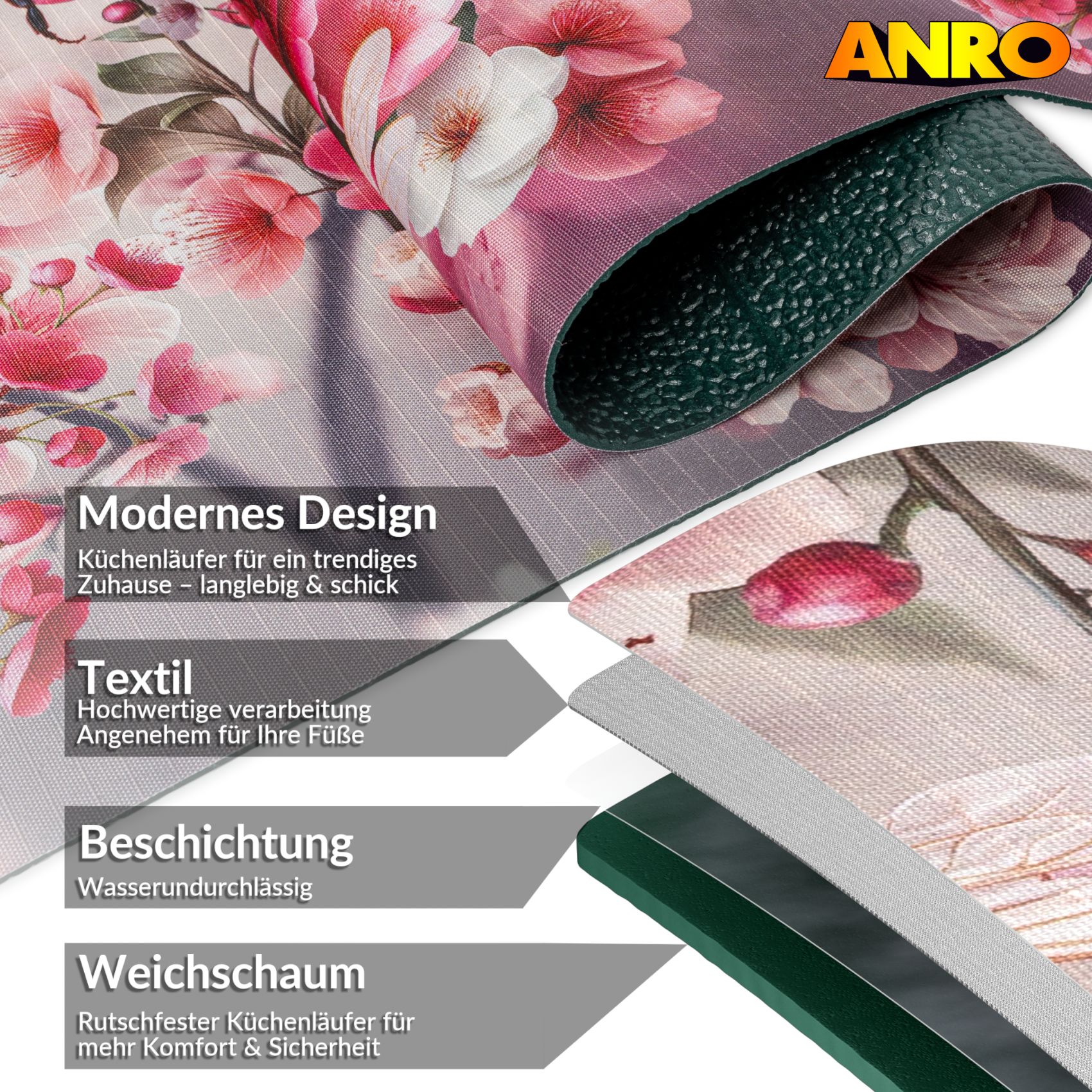 SPRINT91_60 Küchenläufer waschbar Küchenteppich rutschfest Sprinty Bosforo 52cm Breite