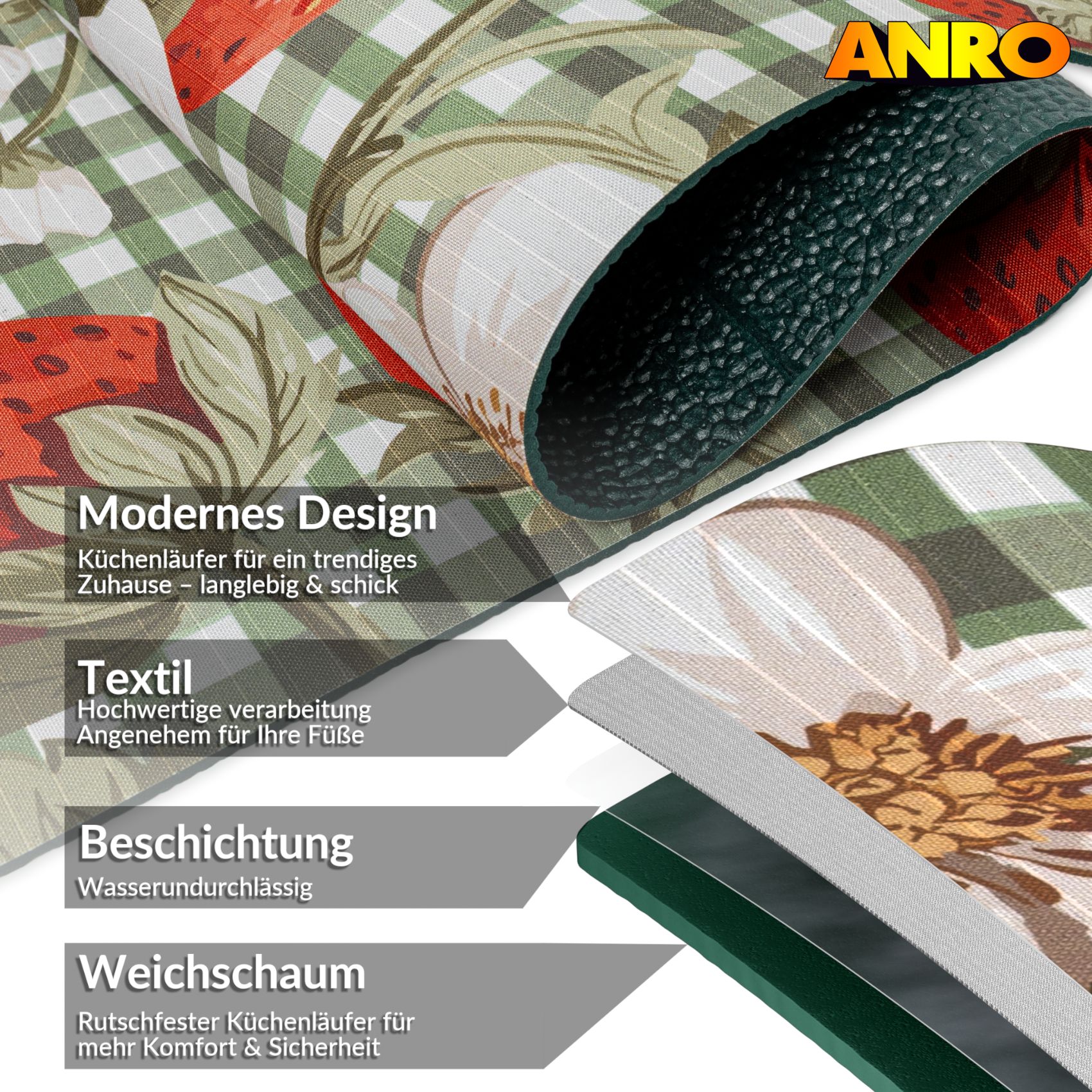 Küchenläufer waschbar Küchenteppich rutschfest Sprinty Cortina 52cm Breite