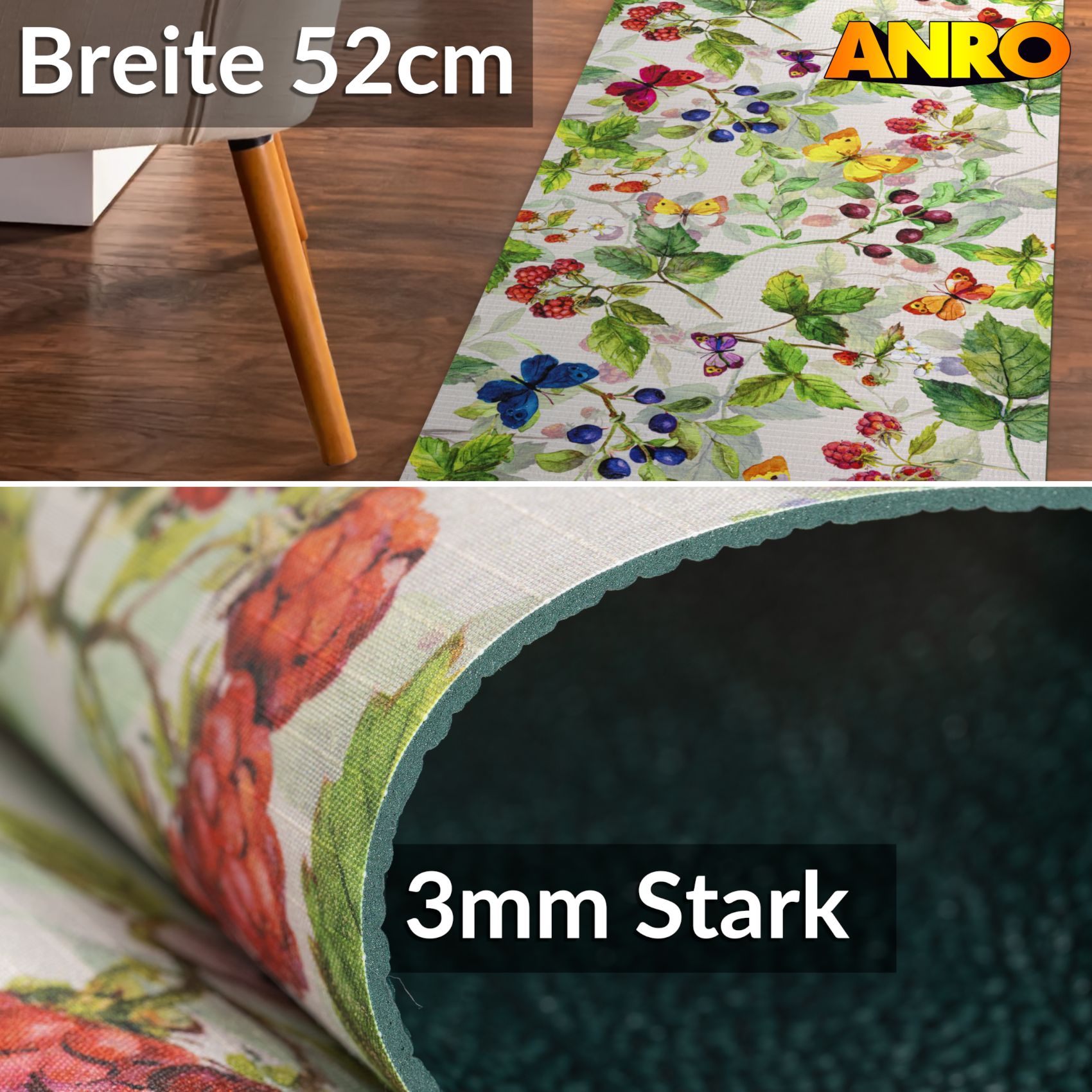 SPRINT93_30 Küchenläufer waschbar Küchenteppich rutschfest Sprinty Thailandia 52cm Breite