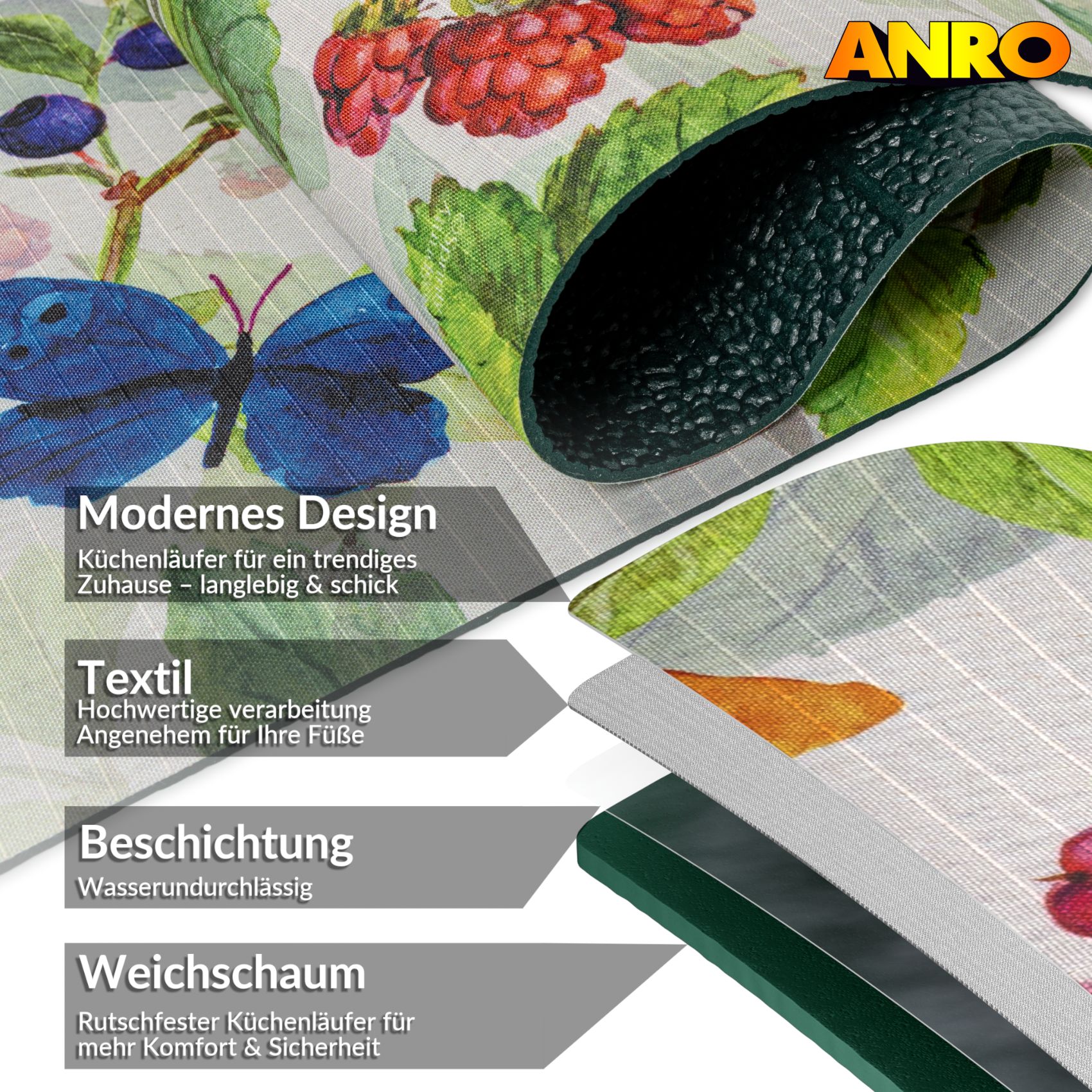 SPRINT93_60 Küchenläufer waschbar Küchenteppich rutschfest Sprinty Thailandia 52cm Breite